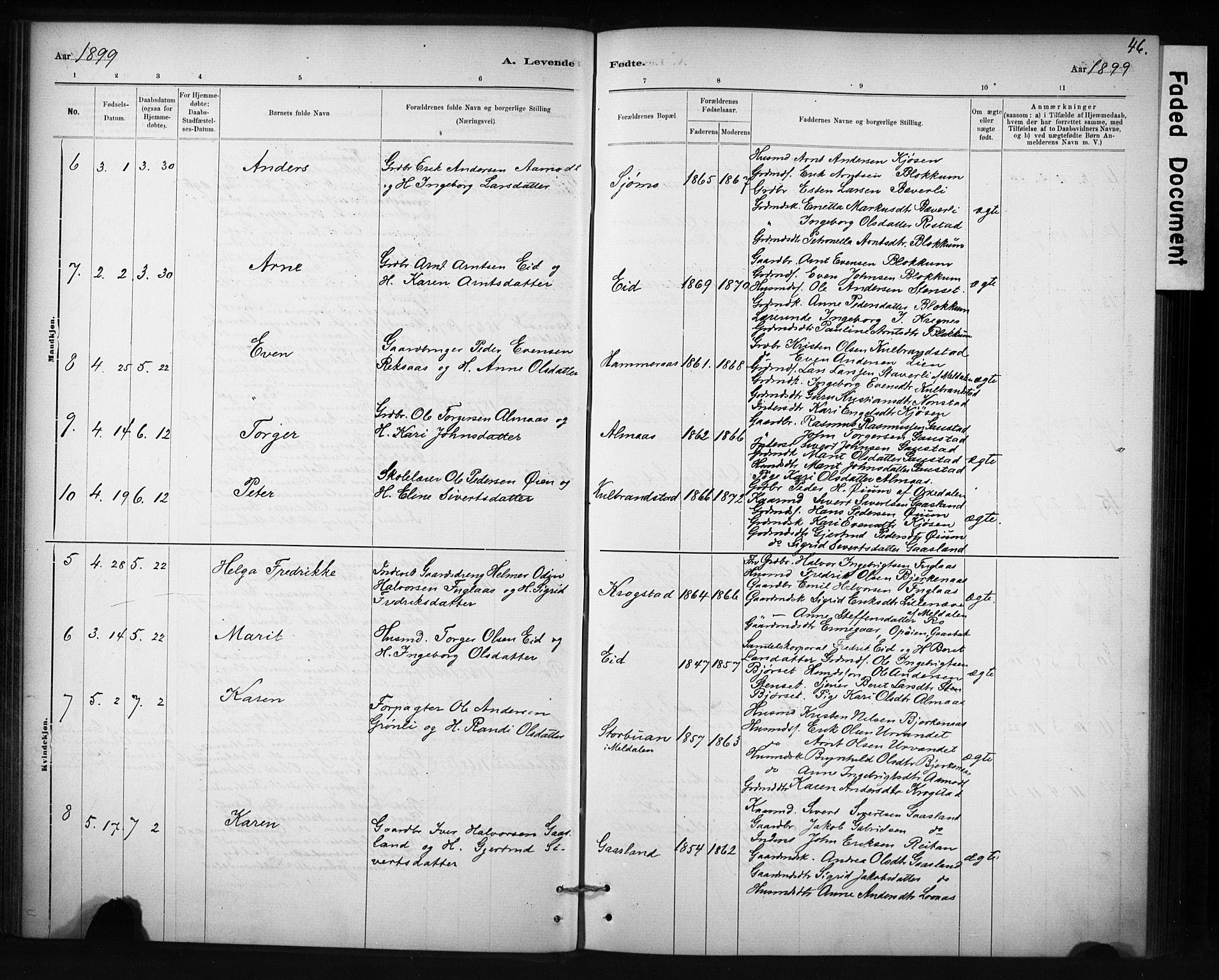 Ministerialprotokoller, klokkerbøker og fødselsregistre - Sør-Trøndelag, SAT/A-1456/694/L1127: Ministerialbok nr. 694A01, 1887-1905, s. 46