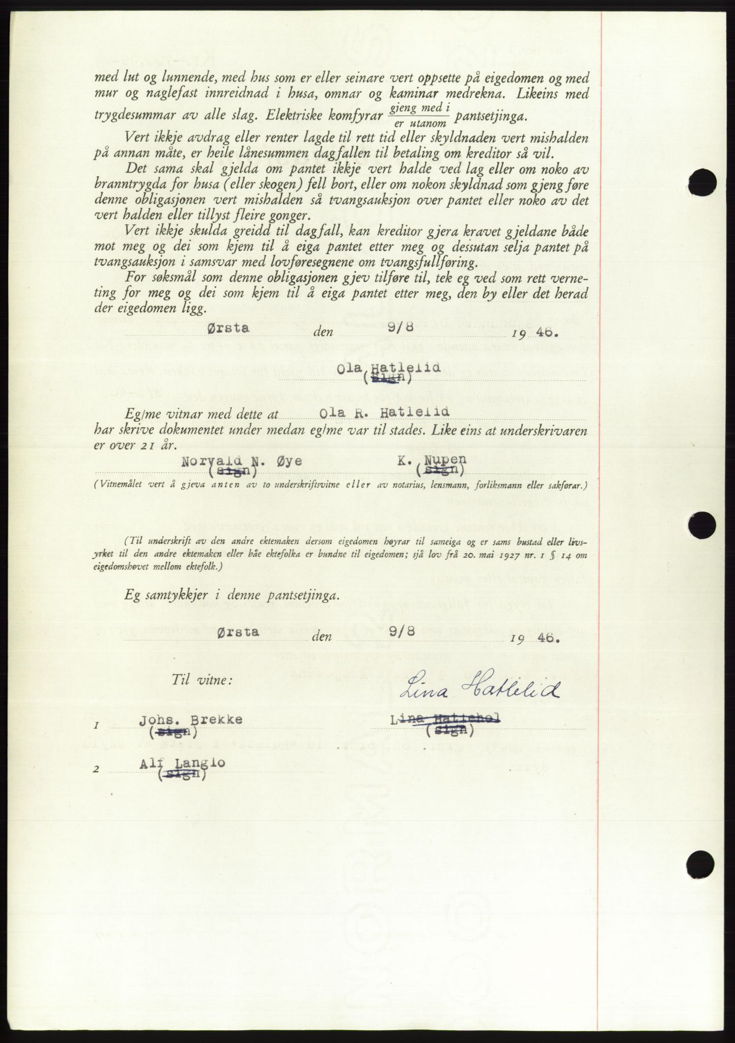 Søre Sunnmøre sorenskriveri, AV/SAT-A-4122/1/2/2C/L0114: Pantebok nr. 1-2B, 1943-1947, Dagboknr: 940/1946