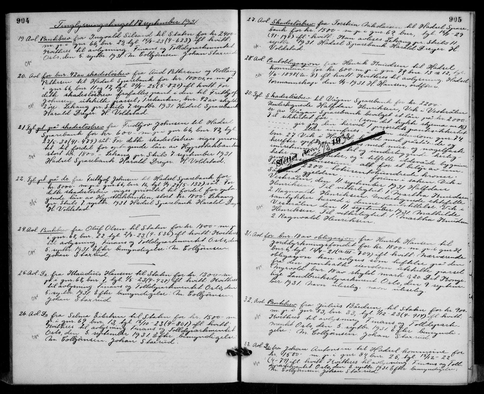 Vesterålen sorenskriveri, SAT/A-4180/1/2/2Ca/L0048: Pantebok nr. 41, 1928-1932, Tingl.dato: 17.09.1931