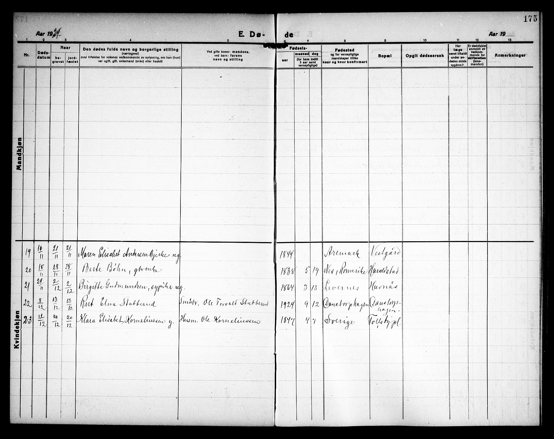 Rakkestad prestekontor Kirkebøker, AV/SAO-A-2008/G/Ga/L0002: Klokkerbok nr. I 2, 1918-1931, s. 175