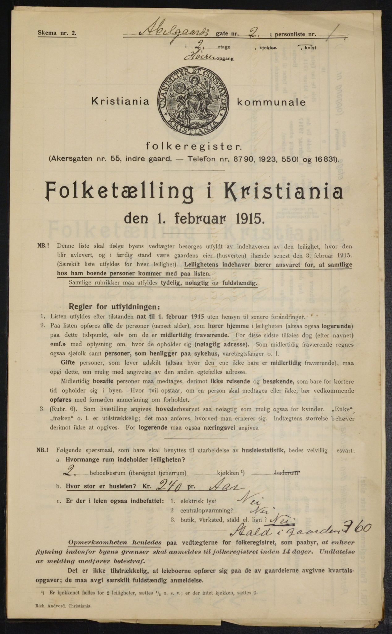 OBA, Kommunal folketelling 1.2.1915 for Kristiania, 1915, s. 11