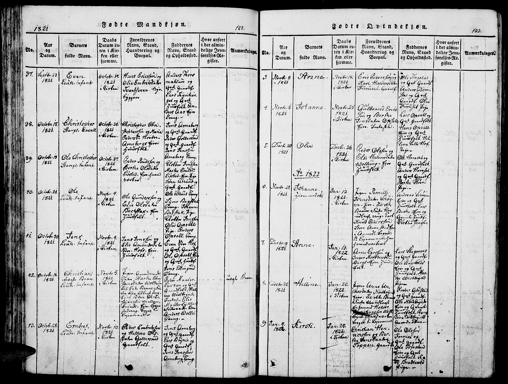 Romedal prestekontor, SAH/PREST-004/K/L0002: Ministerialbok nr. 2, 1814-1828, s. 122-123