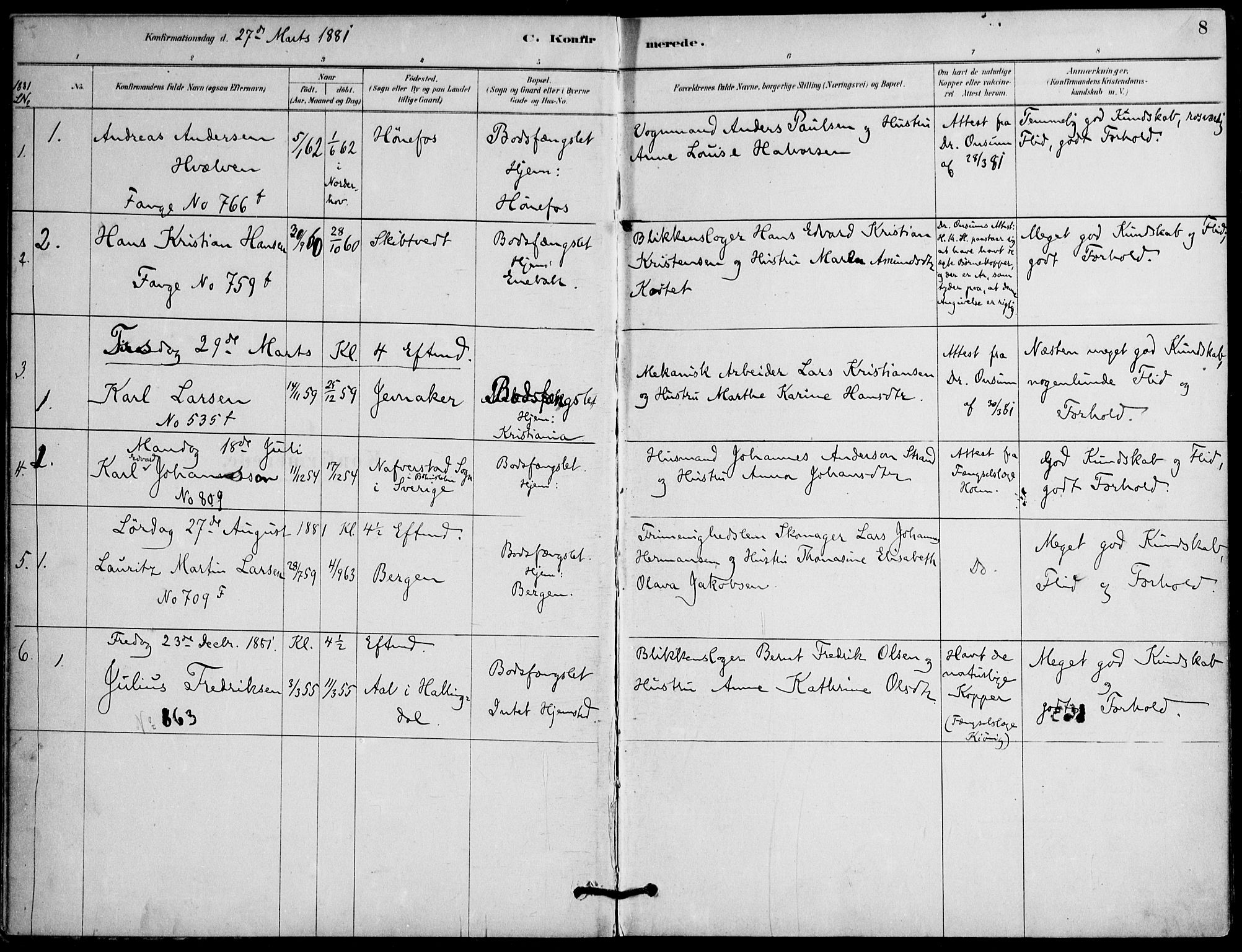 Botsfengslet prestekontor kirkebøker, AV/SAO-A-11688a/F/Fa/L0002: Ministerialbok nr. 2, 1881-1914, s. 8