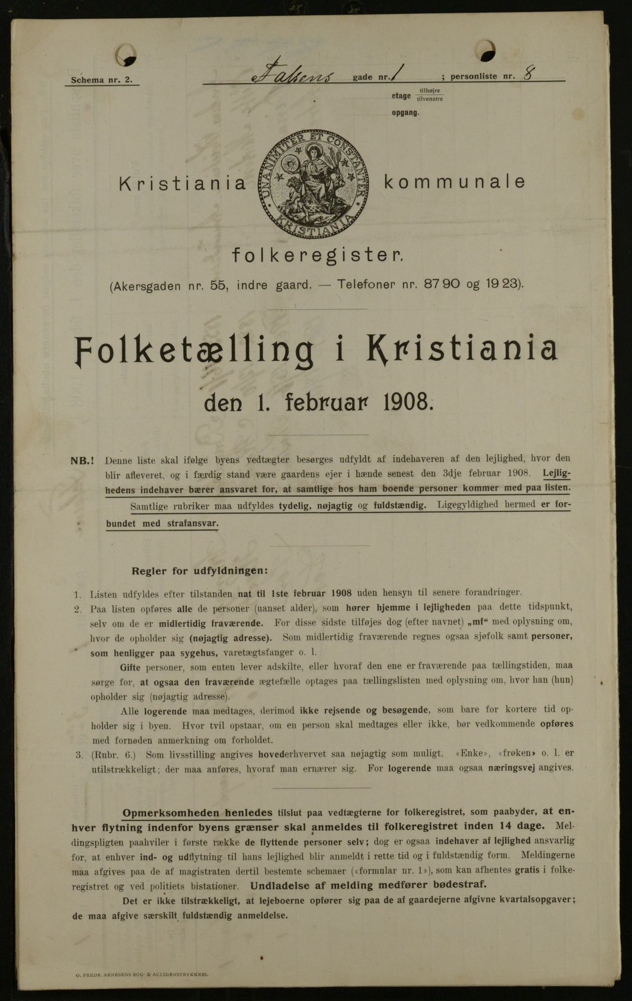 OBA, Kommunal folketelling 1.2.1908 for Kristiania kjøpstad, 1908, s. 21142