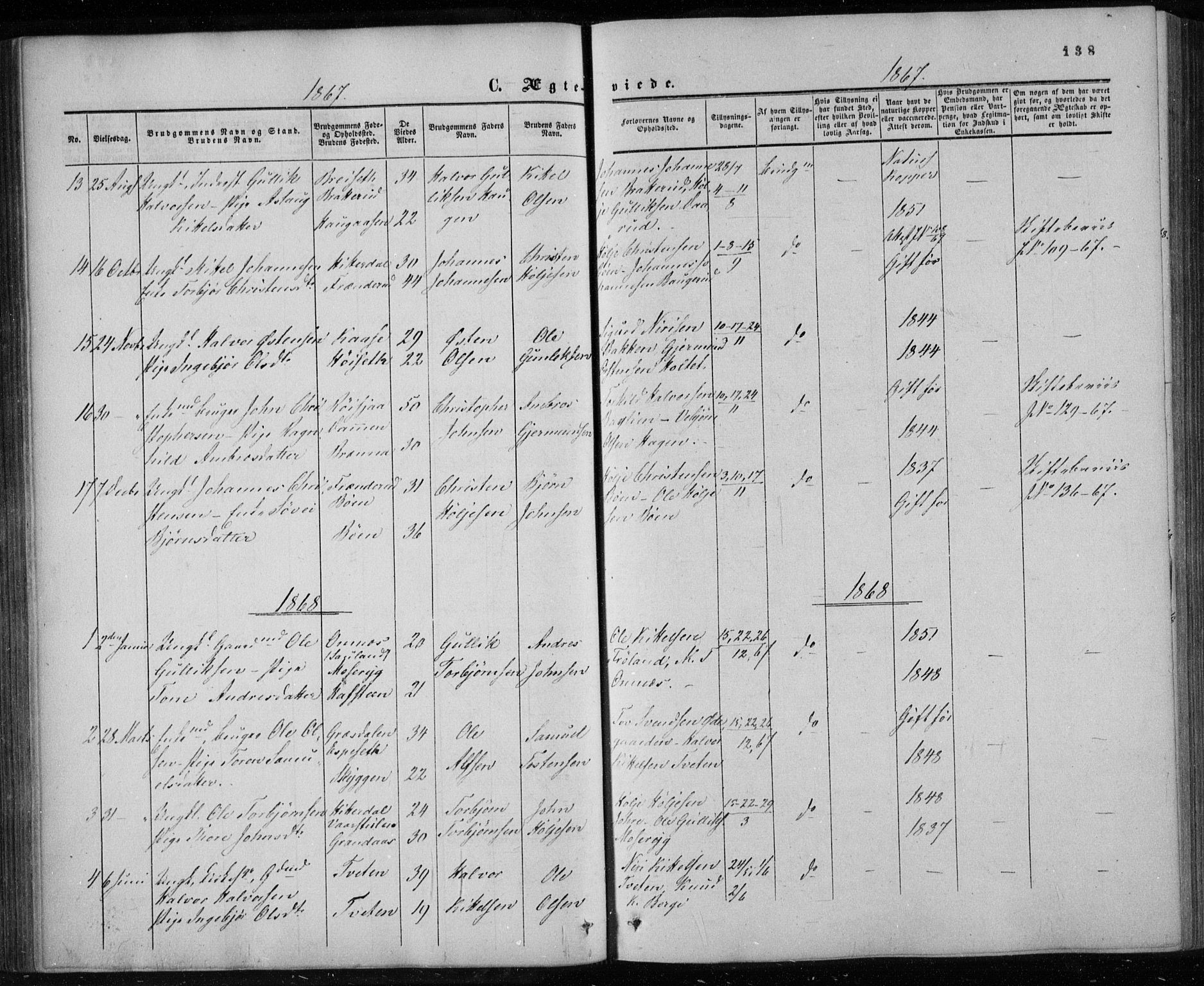 Gransherad kirkebøker, AV/SAKO-A-267/F/Fa/L0003: Ministerialbok nr. I 3, 1859-1870, s. 138