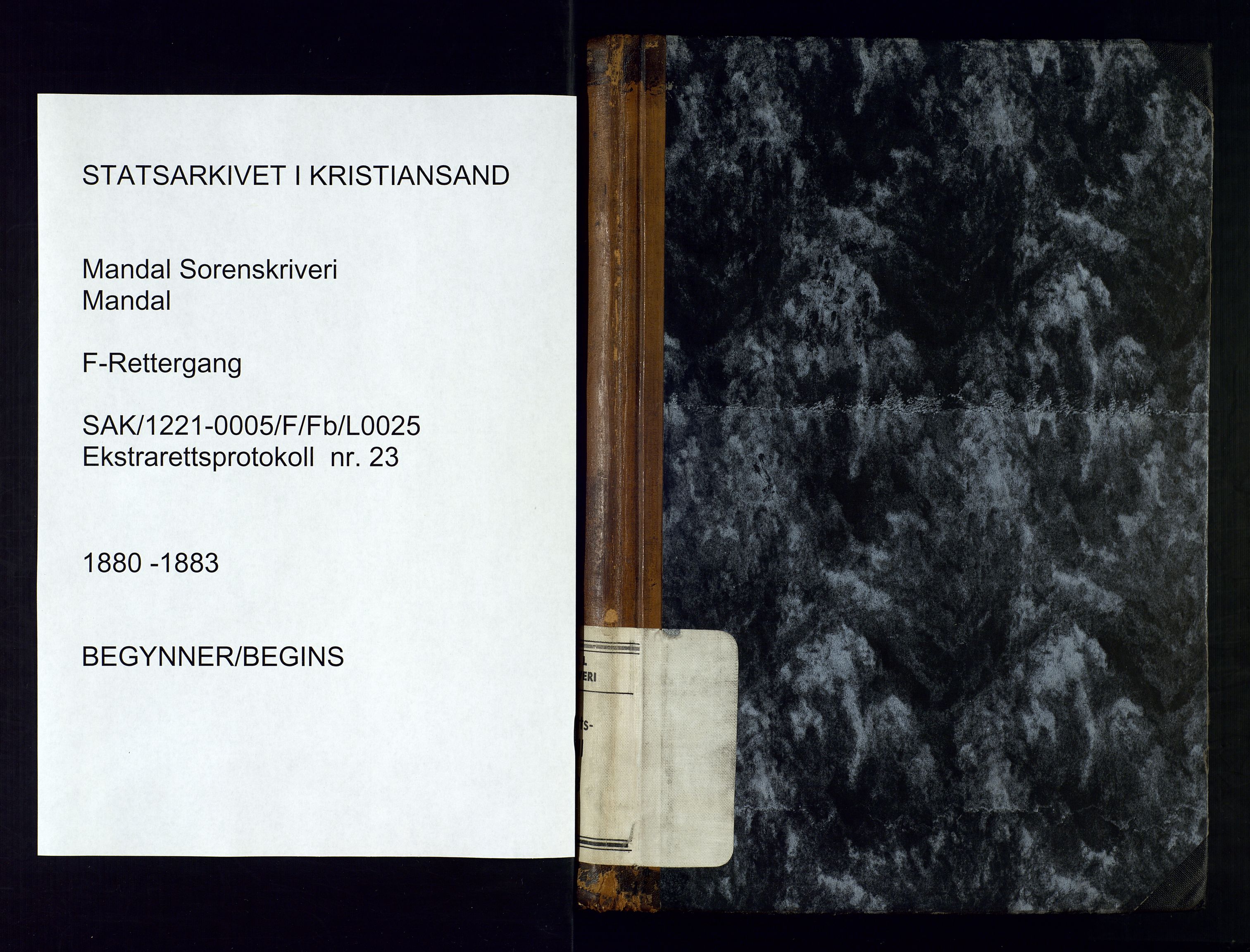 Mandal sorenskriveri, SAK/1221-0005/001/F/Fb/L0025: Ekstrarettsprotokoll nr 23, 1880-1883