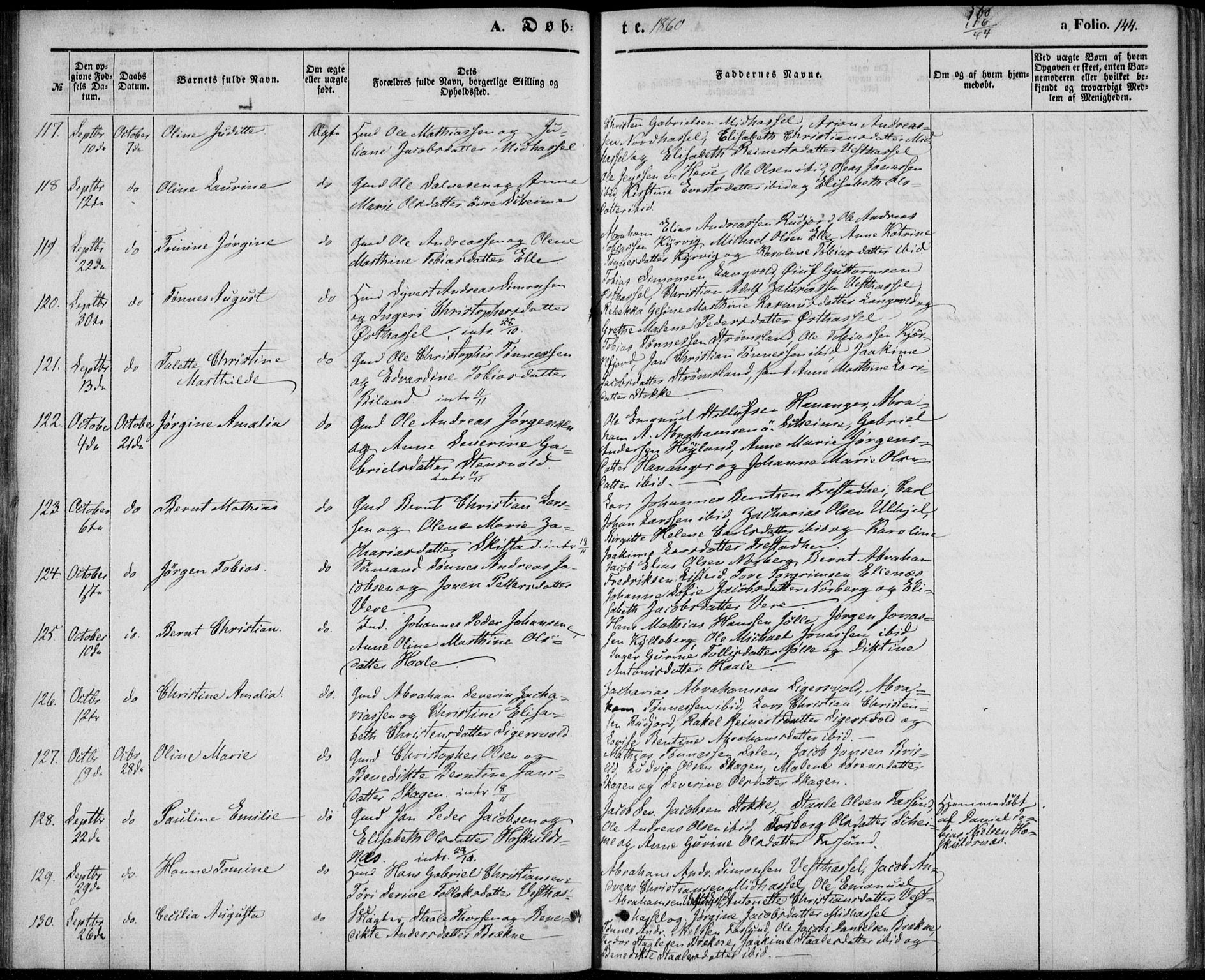 Lista sokneprestkontor, AV/SAK-1111-0027/F/Fb/L0002: Klokkerbok nr. B 2, 1847-1862, s. 144