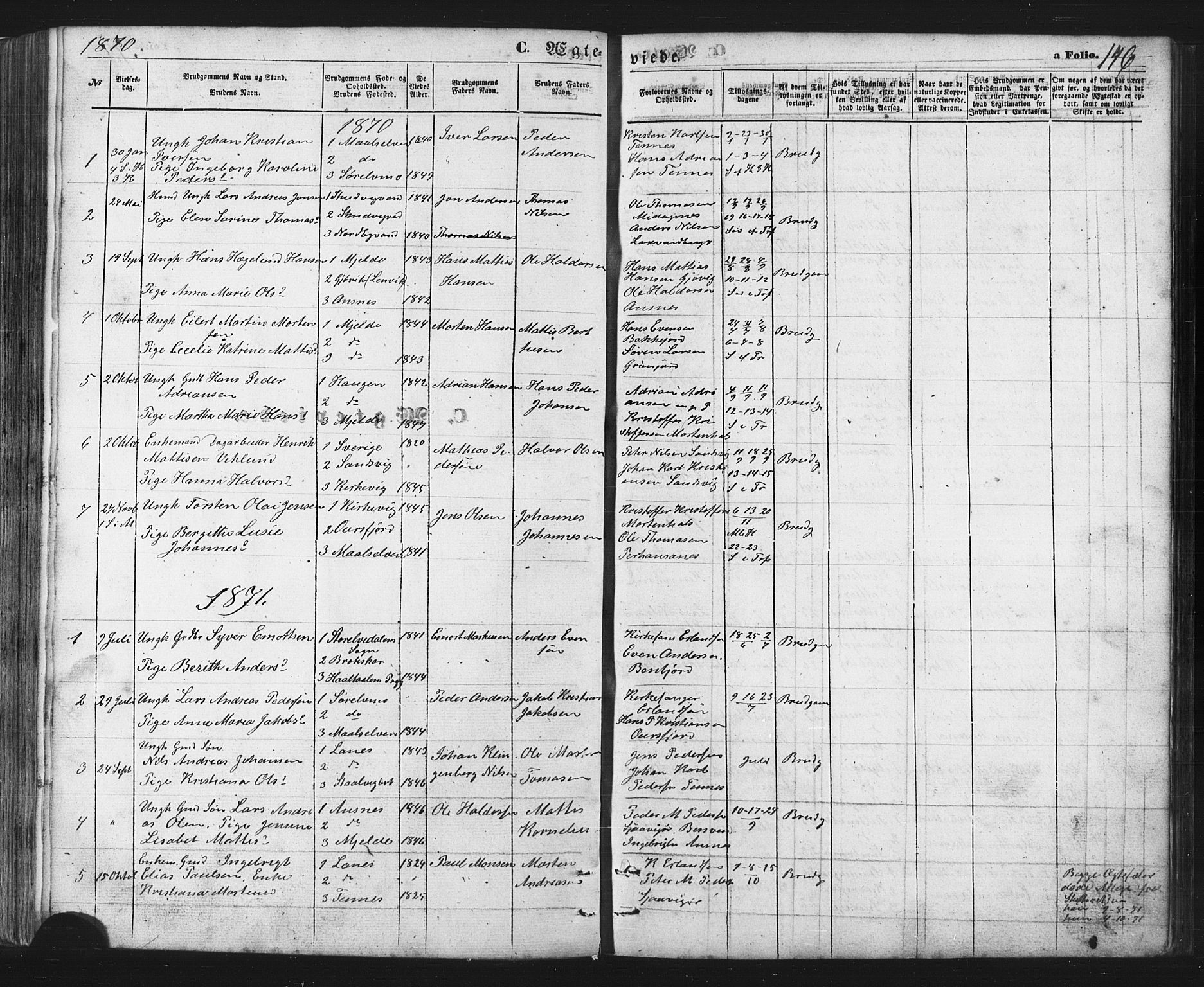 Balsfjord sokneprestembete, AV/SATØ-S-1303/G/Ga/L0002klokker: Klokkerbok nr. 2, 1870-1886, s. 146