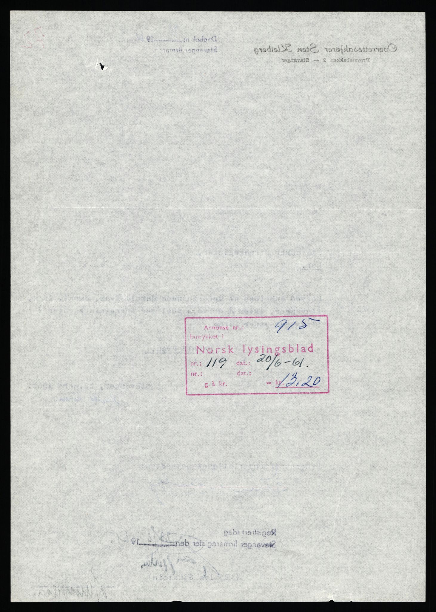 Stavanger byfogd, AV/SAST-A-101408/002/J/Jd/Jde/L0001: Registreringsmeldinger og bilag. Enkeltmannsforetak, 1-350, 1891-1967, s. 363