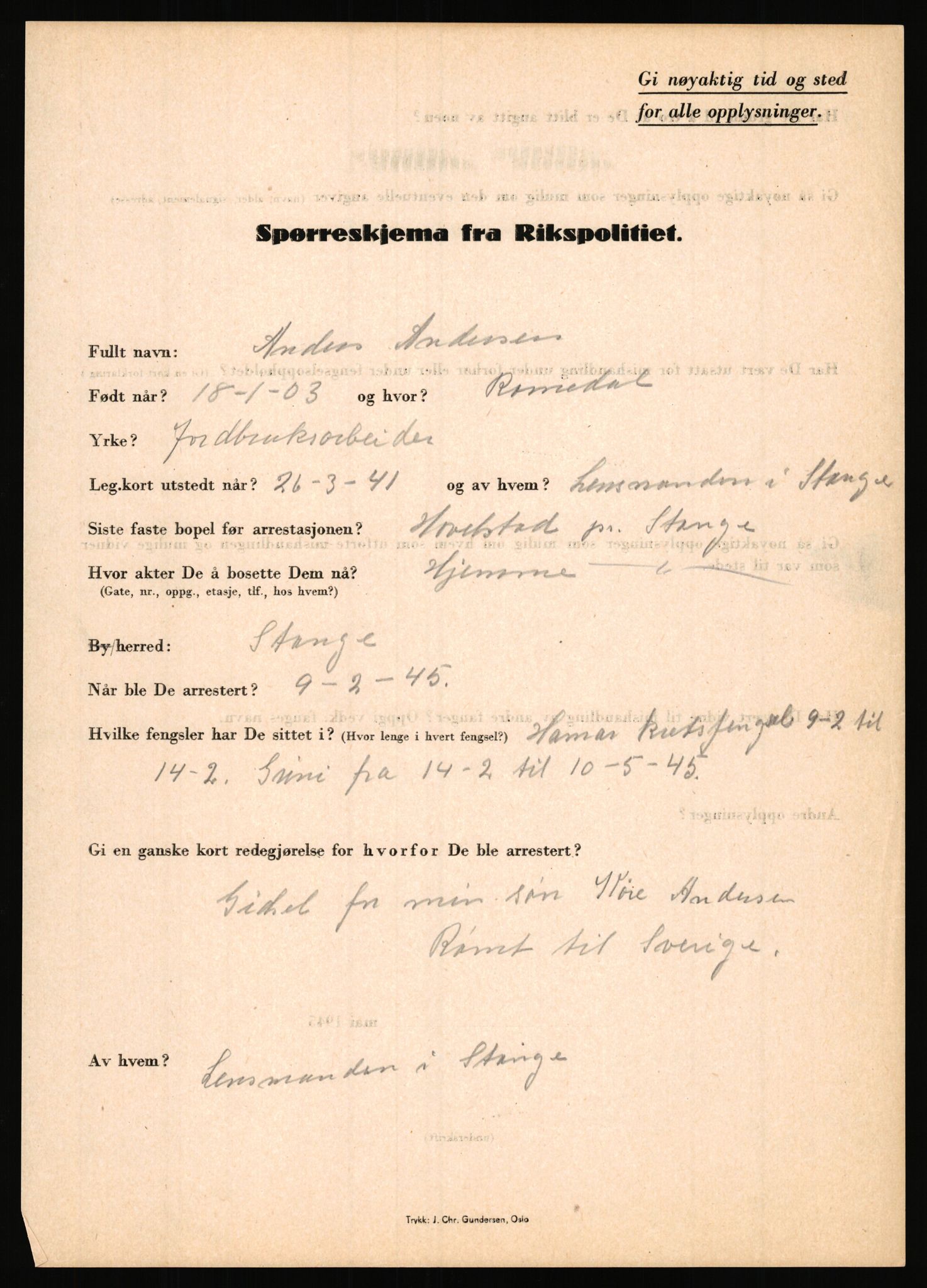 Rikspolitisjefen, AV/RA-S-1560/L/L0001: Abelseth, Rudolf - Berentsen, Odd, 1940-1945, s. 252