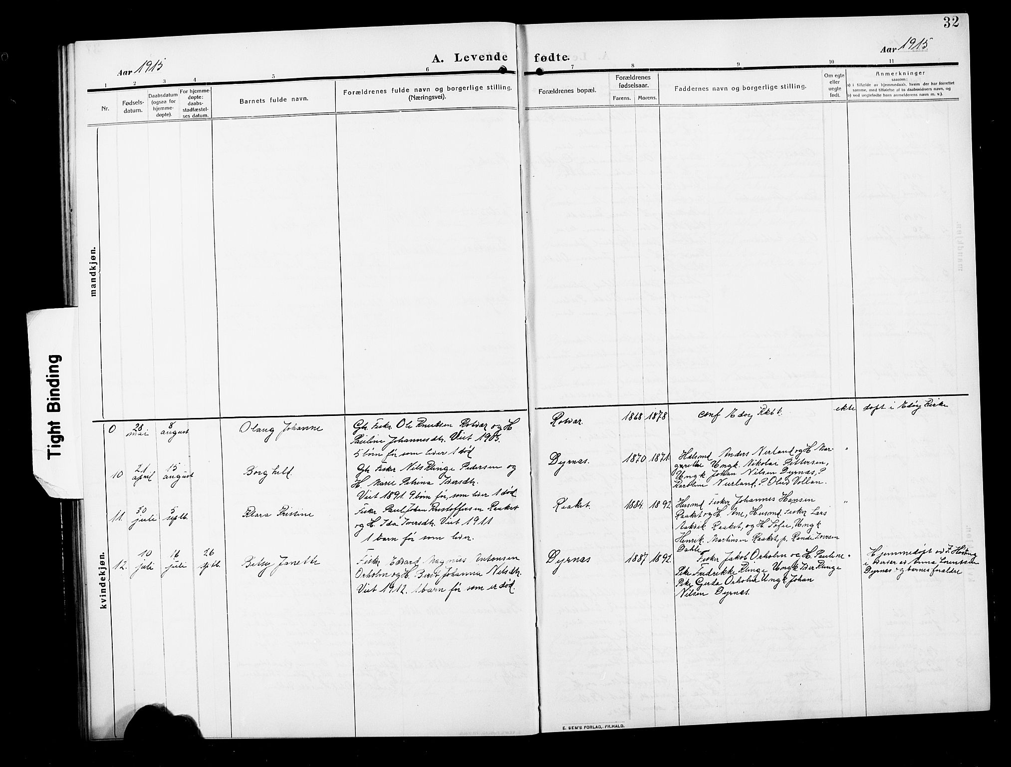 Ministerialprotokoller, klokkerbøker og fødselsregistre - Møre og Romsdal, AV/SAT-A-1454/582/L0949: Klokkerbok nr. 582C01, 1909-1925, s. 32