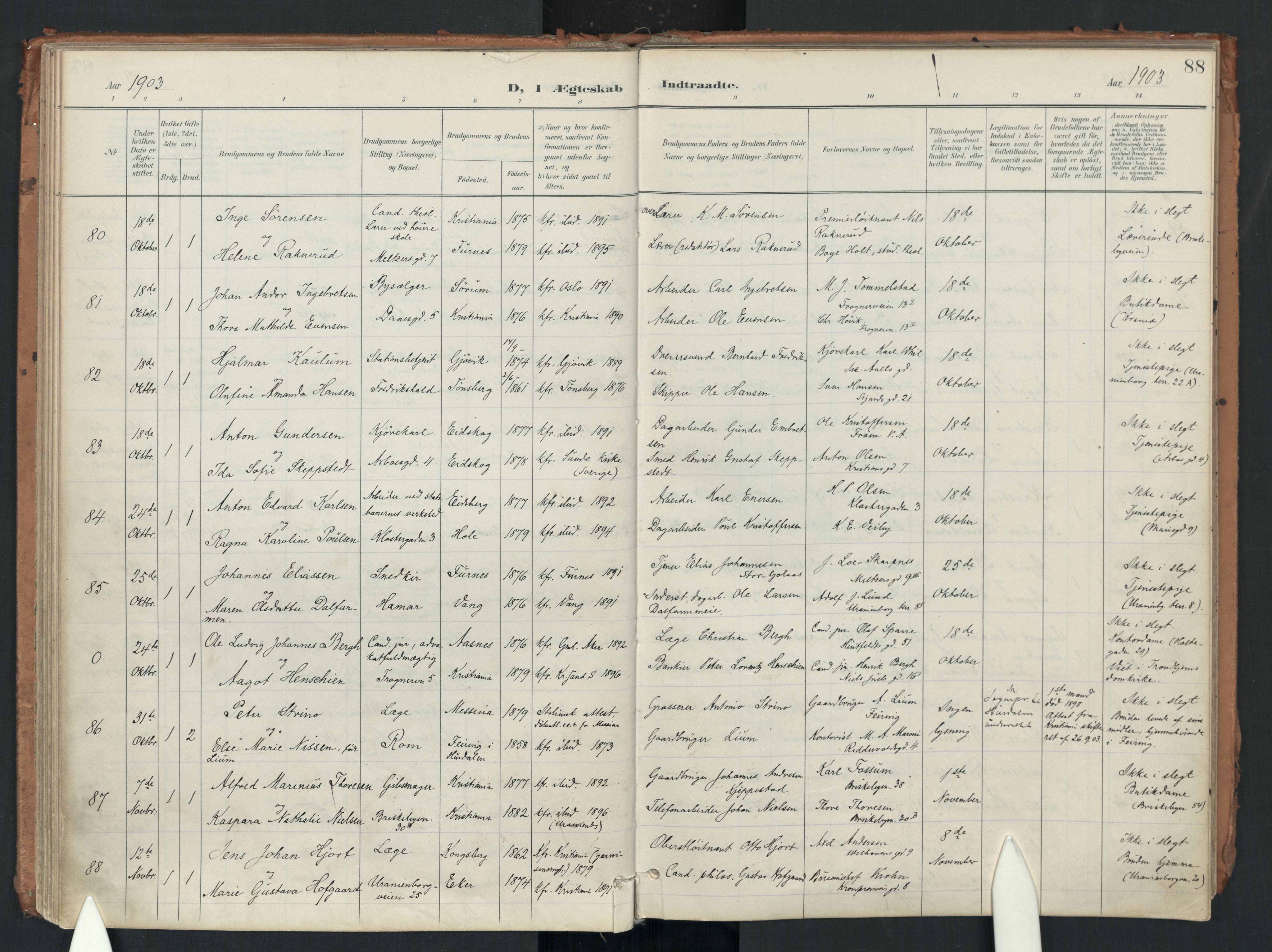 Uranienborg prestekontor Kirkebøker, AV/SAO-A-10877/F/Fa/L0007: Ministerialbok nr. 7, 1896-1914, s. 88