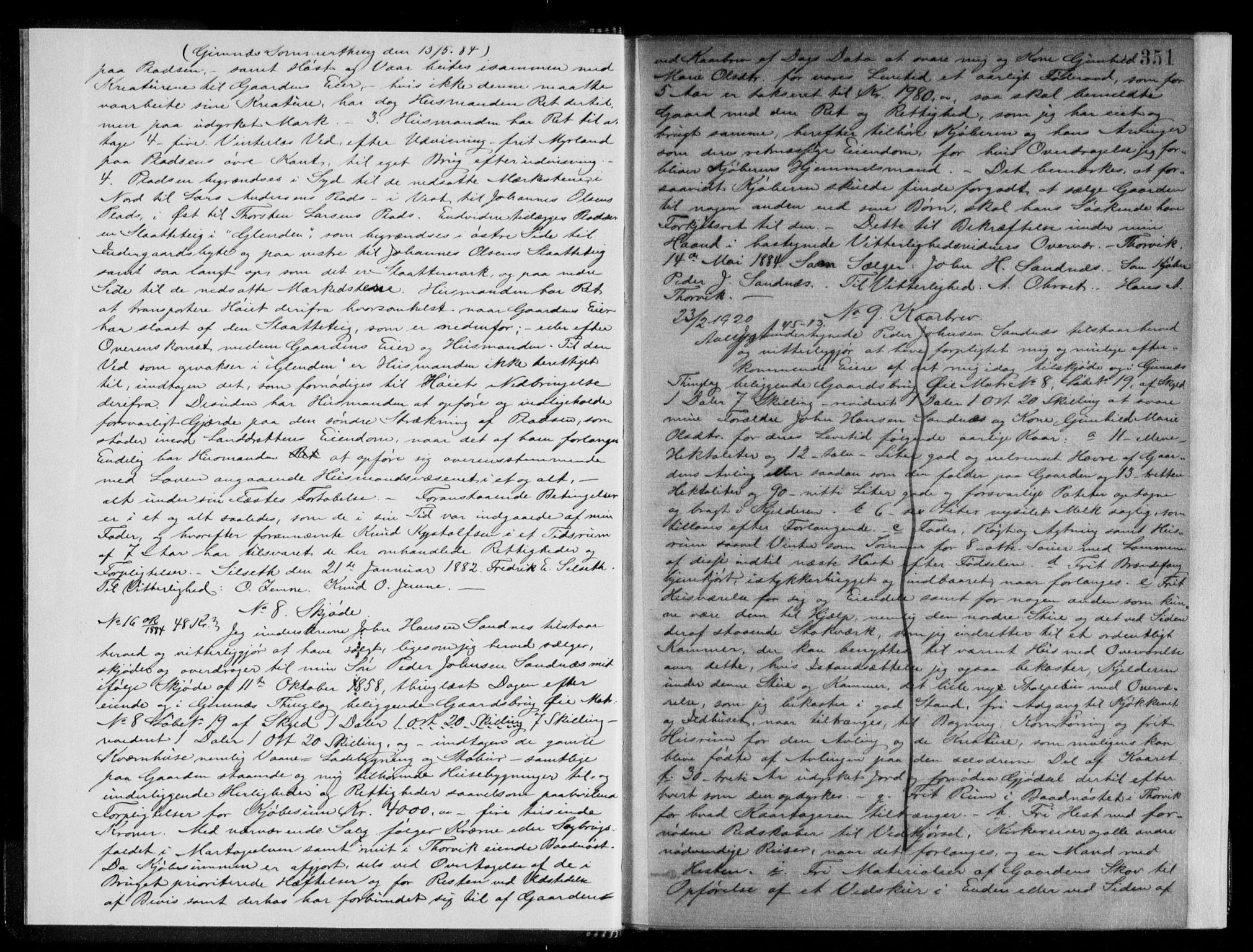 Nordmøre sorenskriveri, SAT/A-4132/1/2/2Ca/L0034: Pantebok nr. 24II, 1883-1885, s. 351