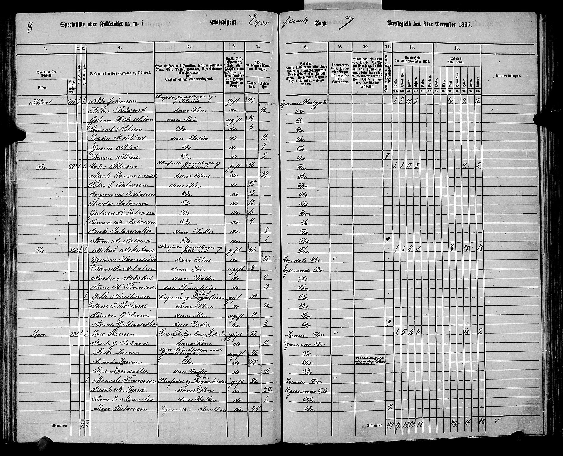 RA, Folketelling 1865 for 1116L Eigersund prestegjeld, Eigersund landsokn og Ogna sokn, 1865, s. 87