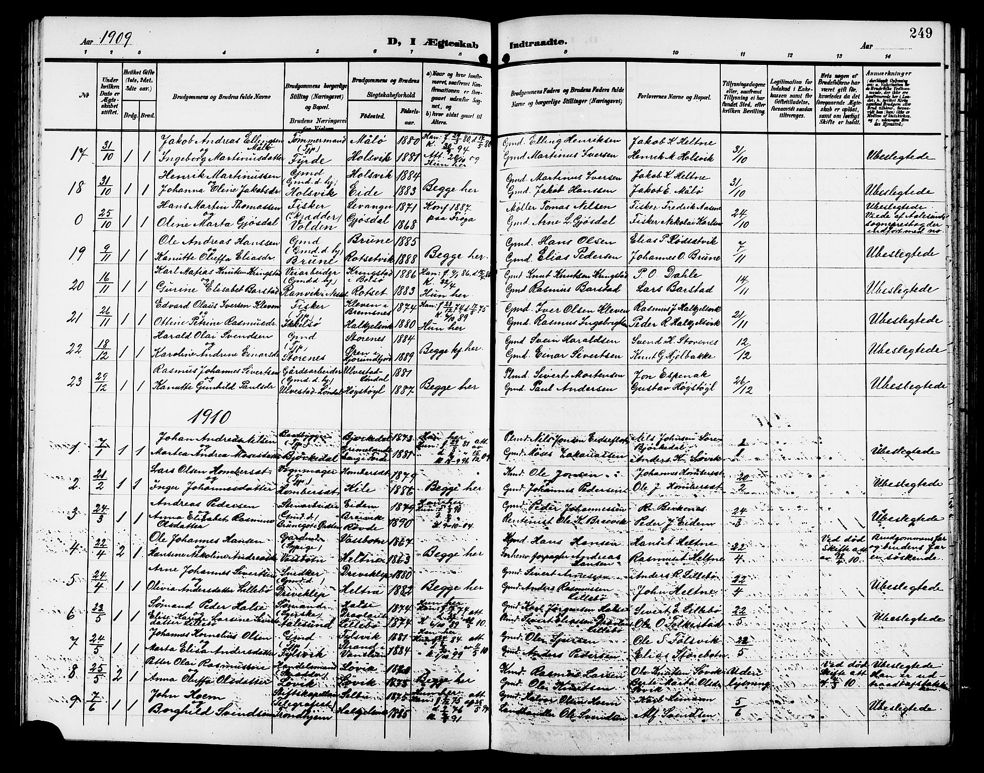 Ministerialprotokoller, klokkerbøker og fødselsregistre - Møre og Romsdal, AV/SAT-A-1454/511/L0159: Klokkerbok nr. 511C05, 1902-1920, s. 249