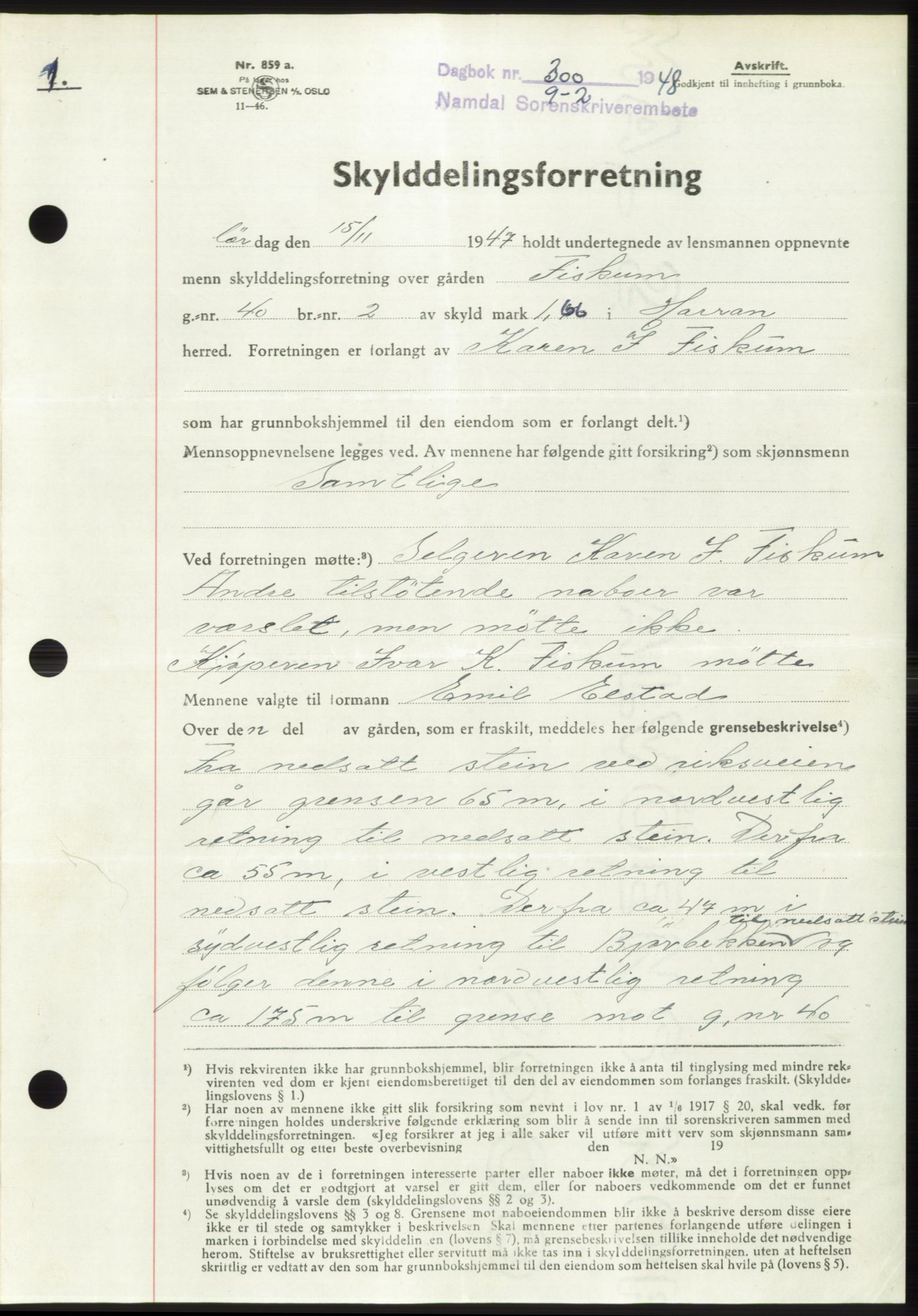 Namdal sorenskriveri, SAT/A-4133/1/2/2C: Pantebok nr. -, 1947-1948, Dagboknr: 300/1948
