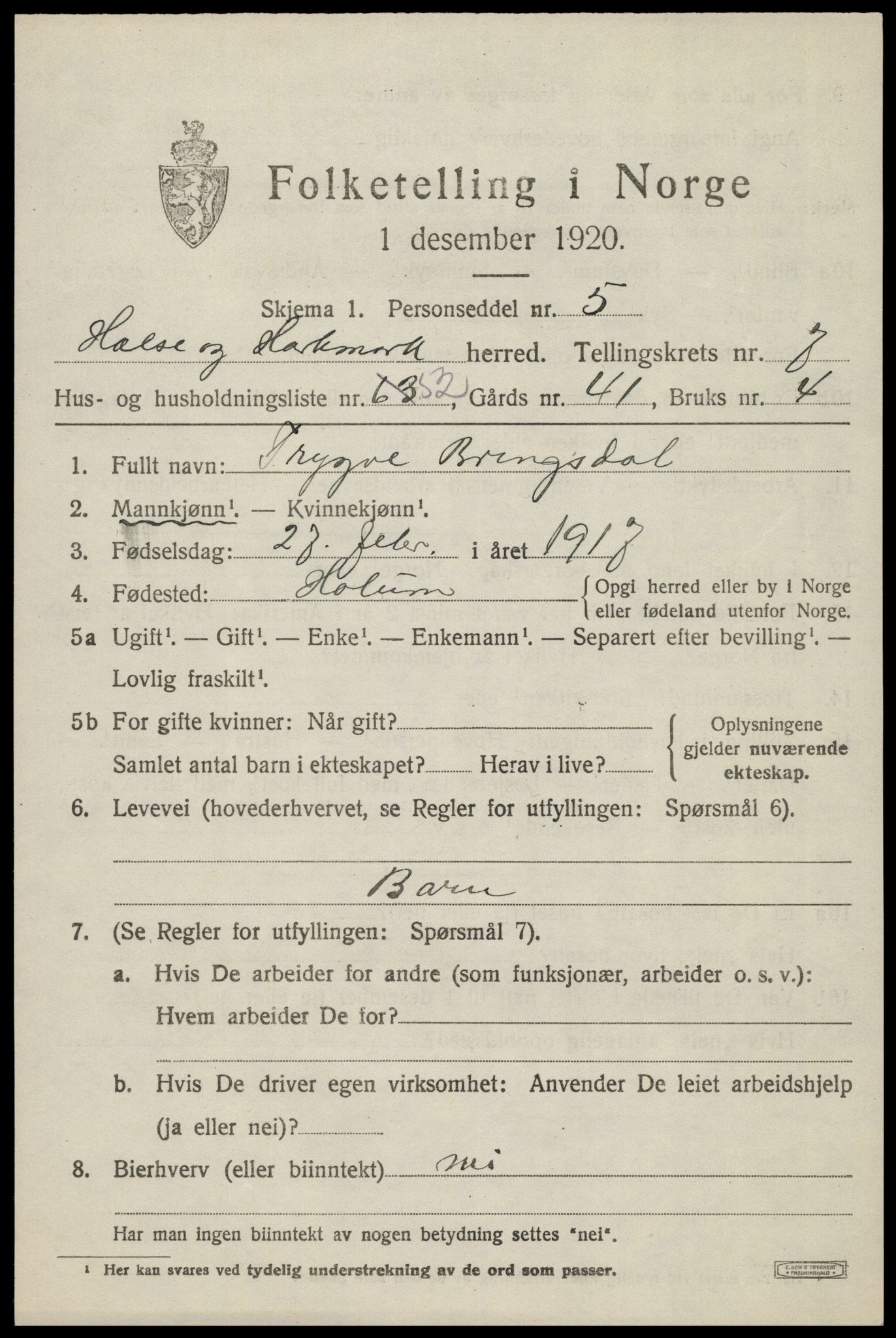 SAK, Folketelling 1920 for 1019 Halse og Harkmark herred, 1920, s. 4253