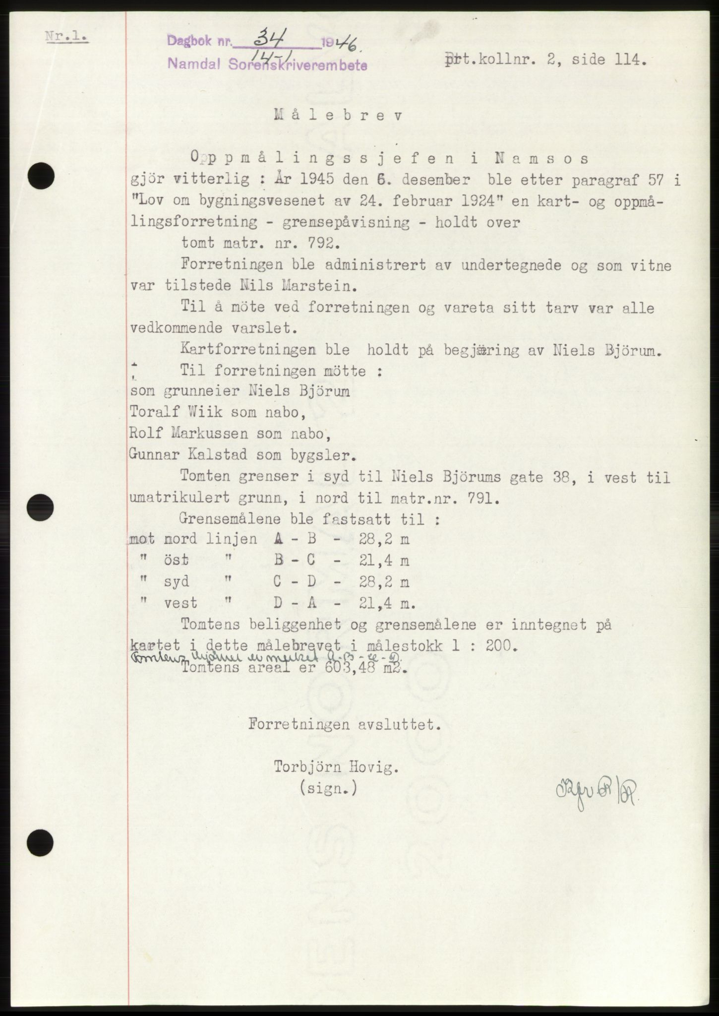 Namdal sorenskriveri, SAT/A-4133/1/2/2C: Pantebok nr. -, 1946-1946, Dagboknr: 34/1946