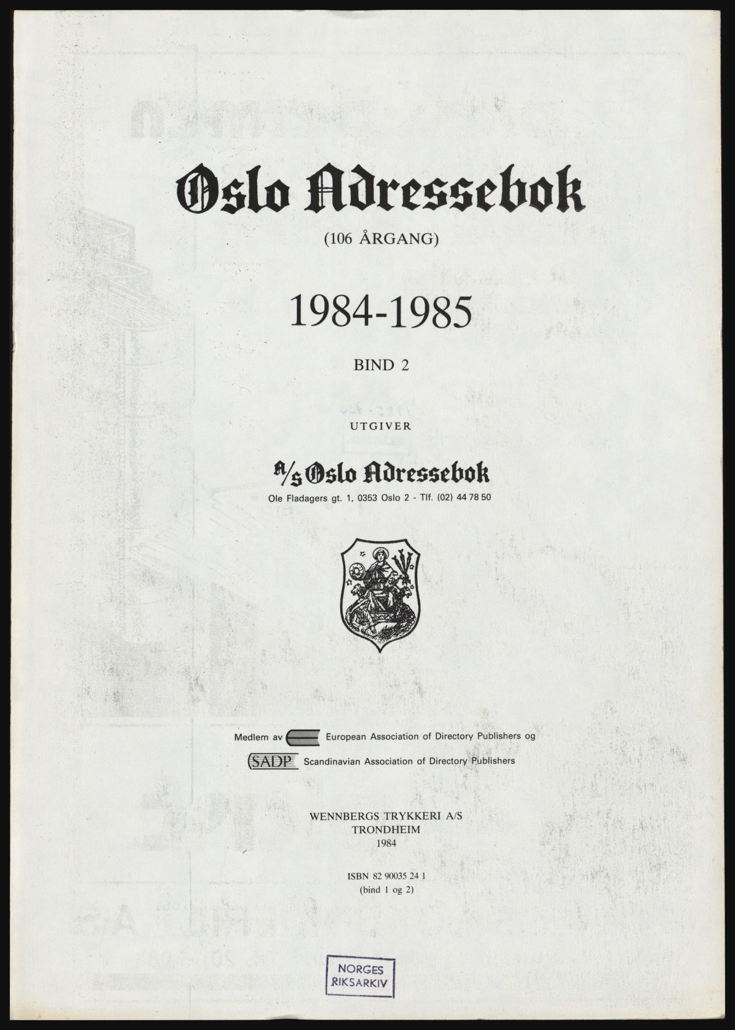 Kristiania/Oslo adressebok, PUBL/-, 1984-1985