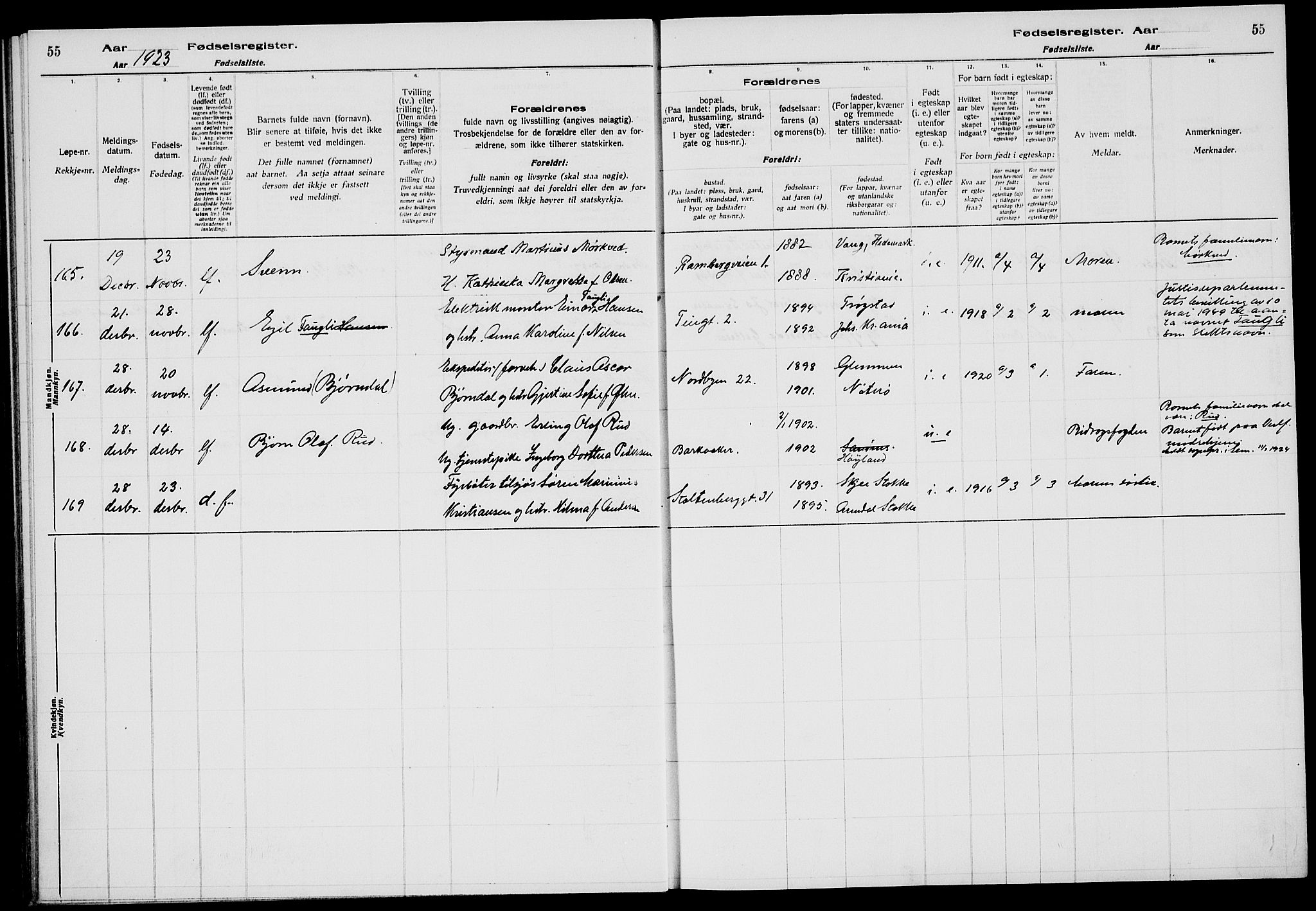 Tønsberg kirkebøker, AV/SAKO-A-330/J/Ja/L0002: Fødselsregister nr. 2, 1922-1928, s. 55