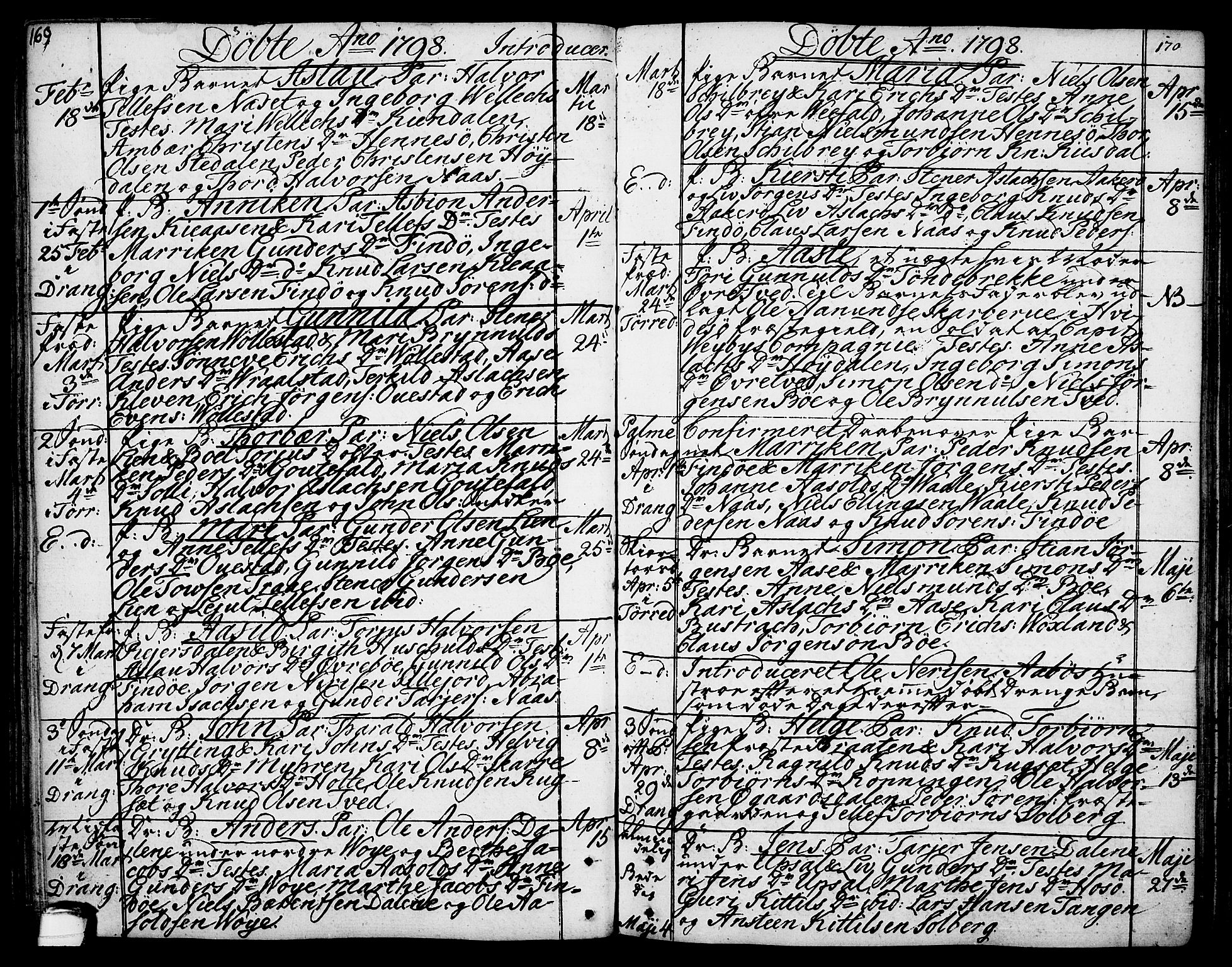Drangedal kirkebøker, AV/SAKO-A-258/F/Fa/L0003: Ministerialbok nr. 3, 1768-1814, s. 169-170