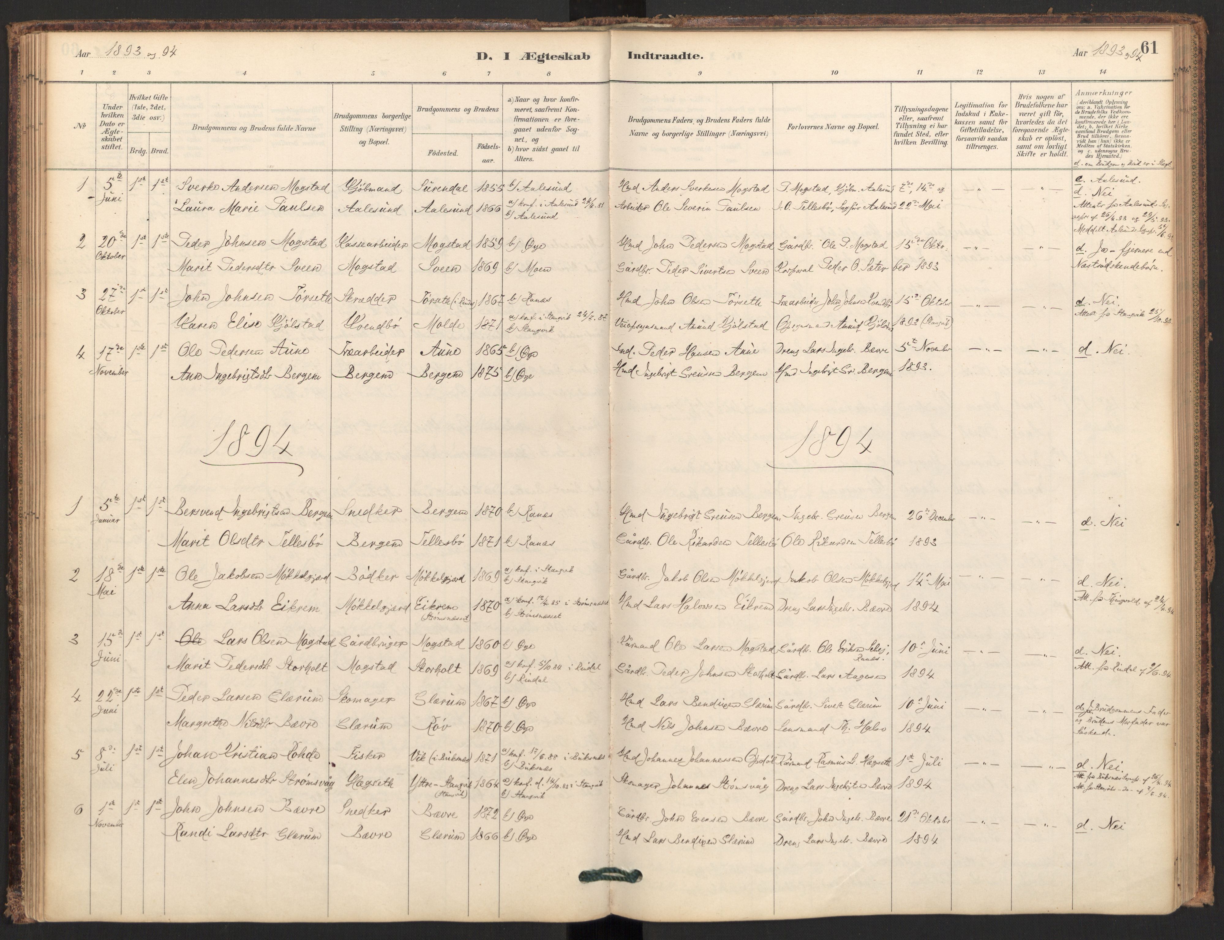 Ministerialprotokoller, klokkerbøker og fødselsregistre - Møre og Romsdal, AV/SAT-A-1454/595/L1047: Ministerialbok nr. 595A09, 1885-1900, s. 61