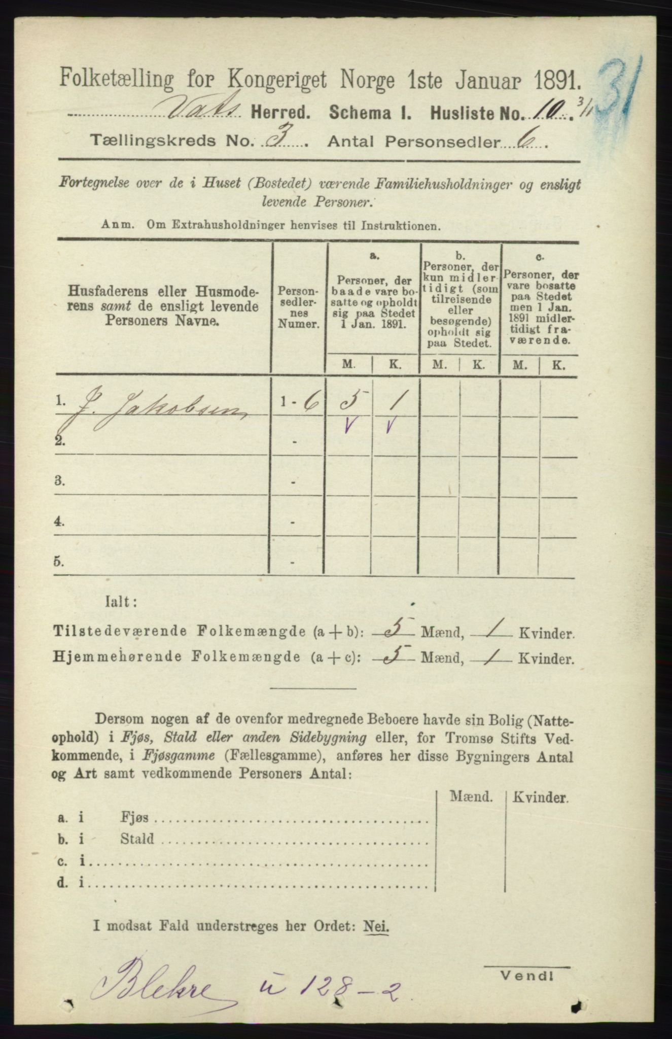 RA, Folketelling 1891 for 1155 Vats herred, 1891, s. 429