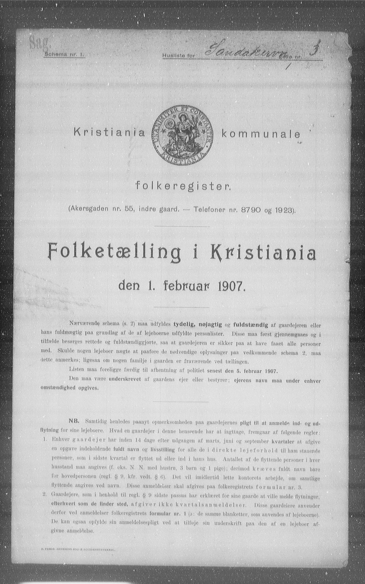 OBA, Kommunal folketelling 1.2.1907 for Kristiania kjøpstad, 1907, s. 44299