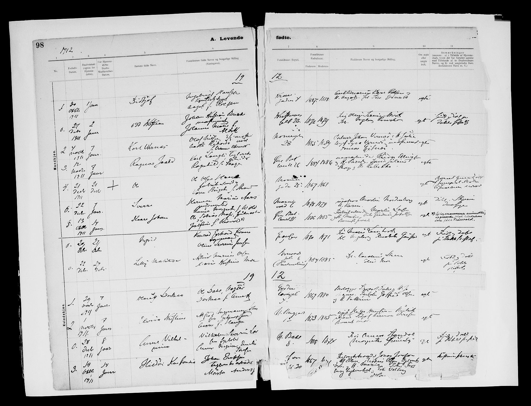 Ministerialprotokoller, klokkerbøker og fødselsregistre - Sør-Trøndelag, SAT/A-1456/604/L0203: Ministerialbok nr. 604A23, 1908-1916, s. 98