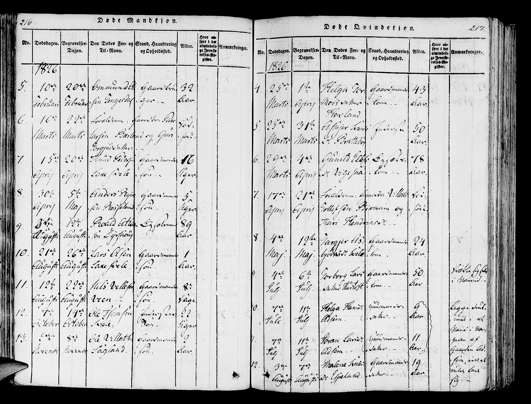 Helleland sokneprestkontor, SAST/A-101810: Ministerialbok nr. A 5, 1815-1834, s. 216-217