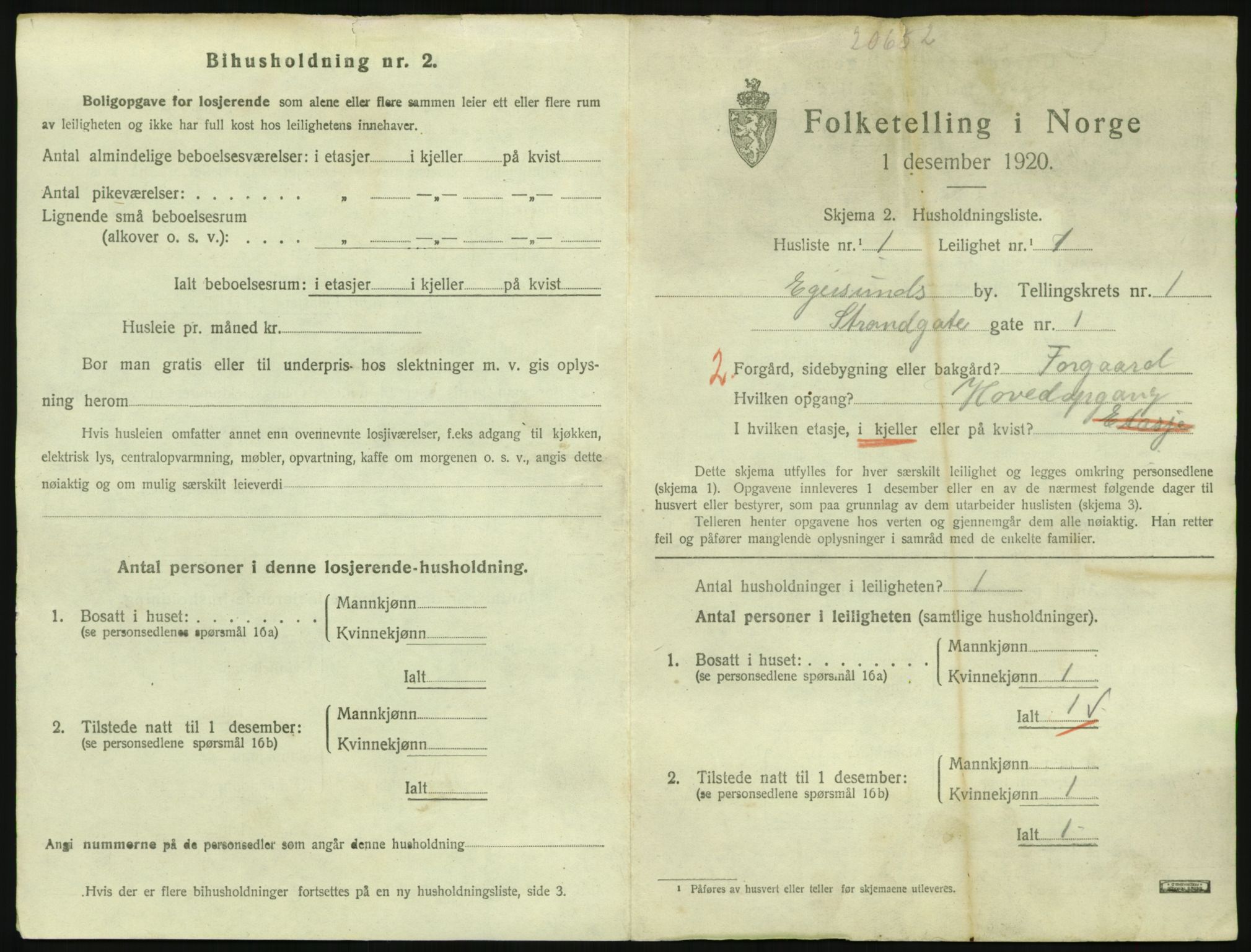 SAST, Folketelling 1920 for 1101 Egersund ladested, 1920, s. 1048