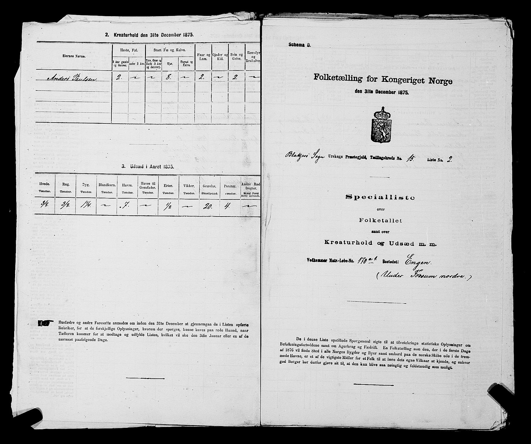 RA, Folketelling 1875 for 0224P Aurskog prestegjeld, 1875, s. 1509