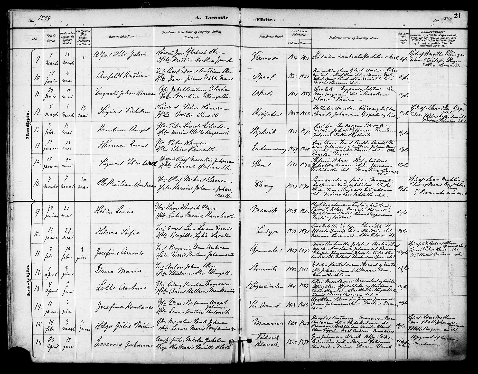 Ministerialprotokoller, klokkerbøker og fødselsregistre - Nordland, AV/SAT-A-1459/805/L0101: Ministerialbok nr. 805A07, 1892-1899, s. 21