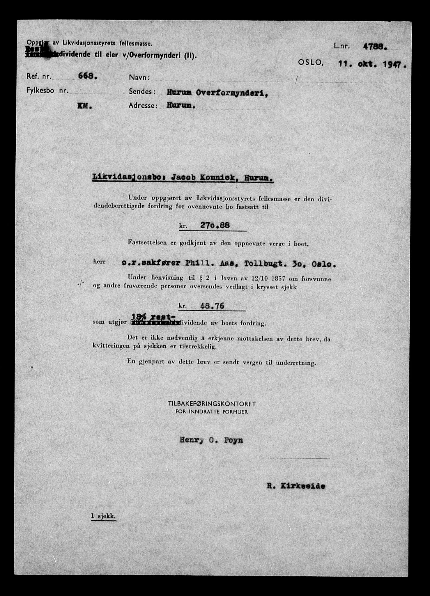 Justisdepartementet, Tilbakeføringskontoret for inndratte formuer, AV/RA-S-1564/H/Hc/Hcd/L1002: --, 1945-1947, s. 84