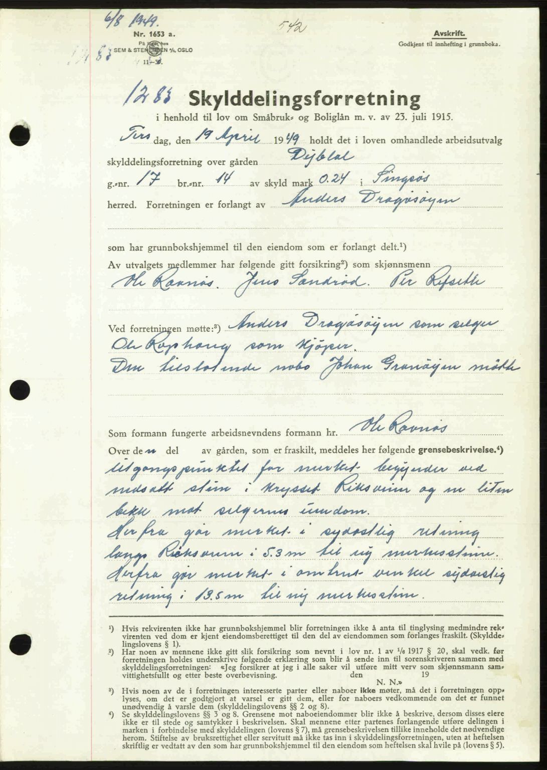 Gauldal sorenskriveri, SAT/A-0014/1/2/2C: Pantebok nr. A8, 1949-1949, Dagboknr: 1283/1949