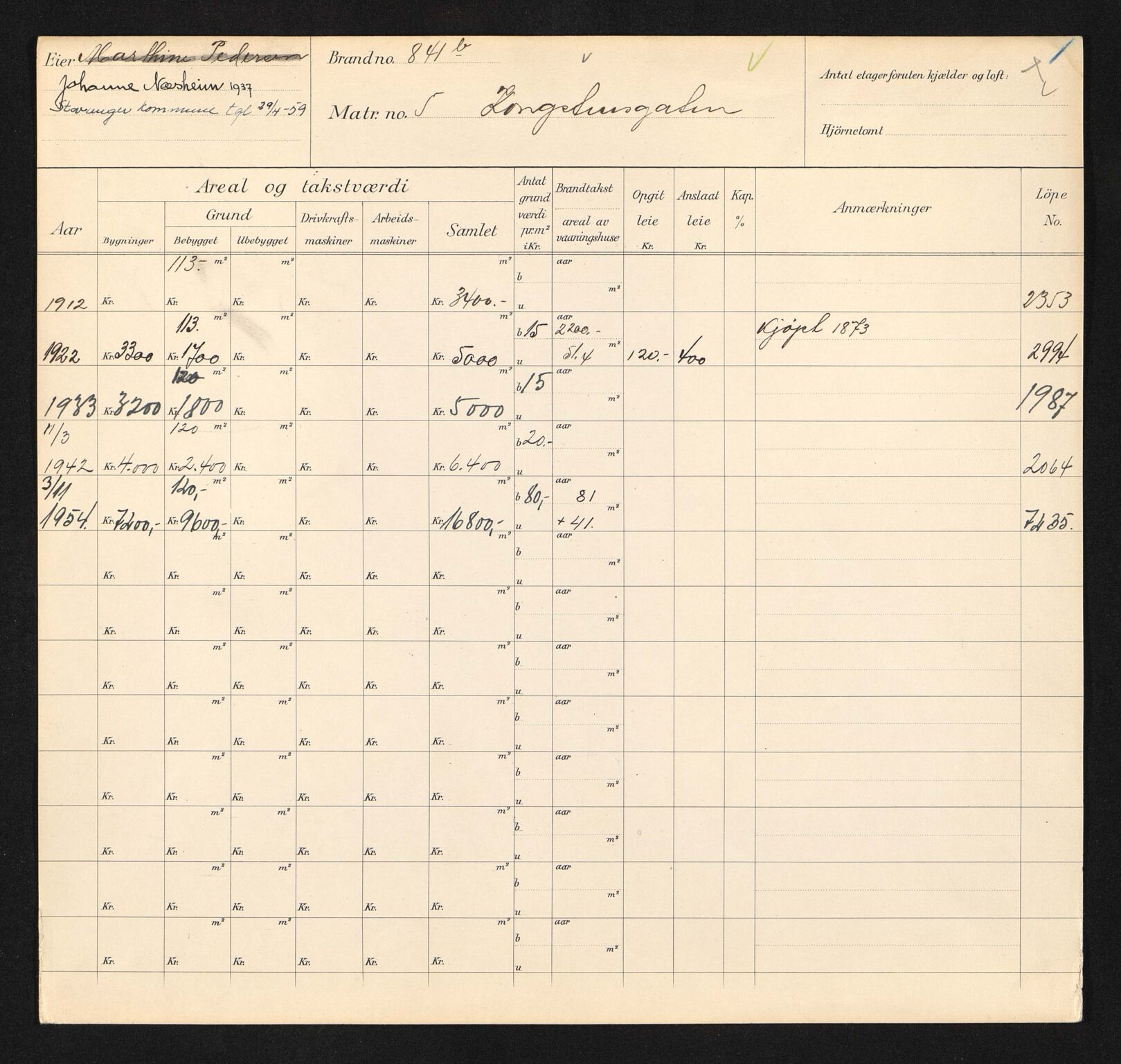 Stavanger kommune. Skattetakstvesenet, BYST/A-0440/F/Fa/Faa/L0026/0003: Skattetakstkort / Kongsteinsgata 3 - 26