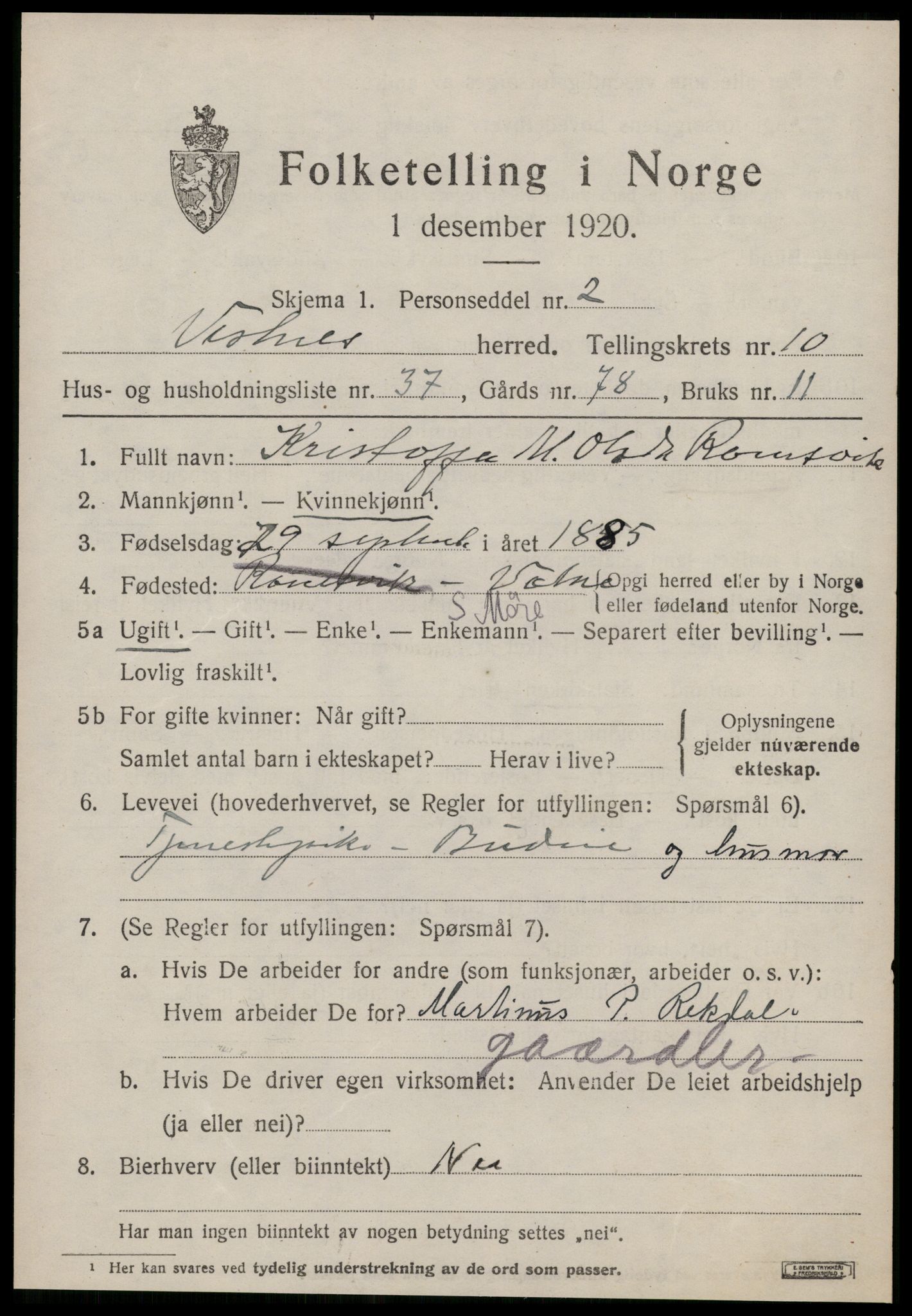 SAT, Folketelling 1920 for 1535 Vestnes herred, 1920, s. 6831