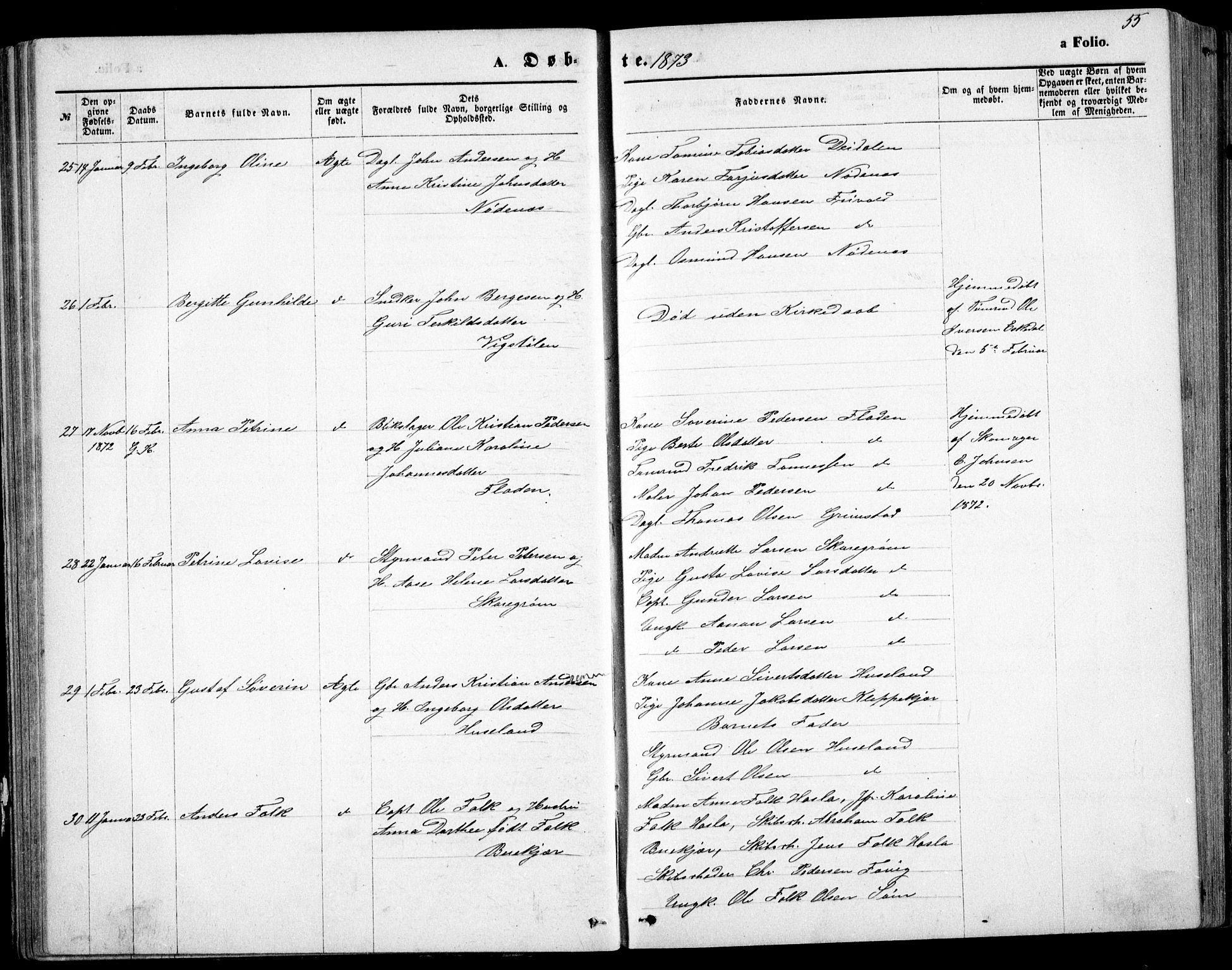 Fjære sokneprestkontor, AV/SAK-1111-0011/F/Fb/L0010: Klokkerbok nr. B 10, 1871-1880, s. 55