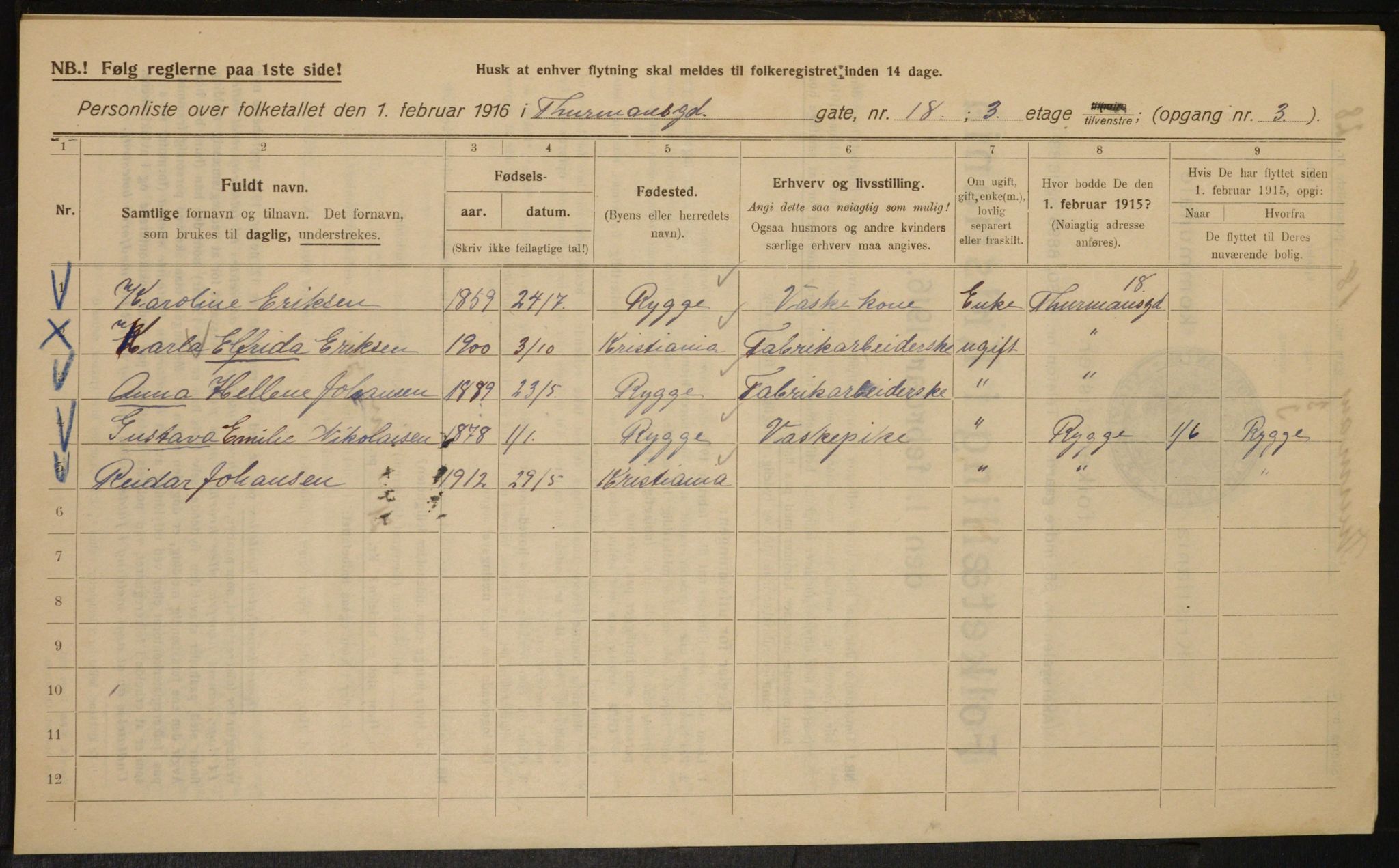 OBA, Kommunal folketelling 1.2.1916 for Kristiania, 1916, s. 114596