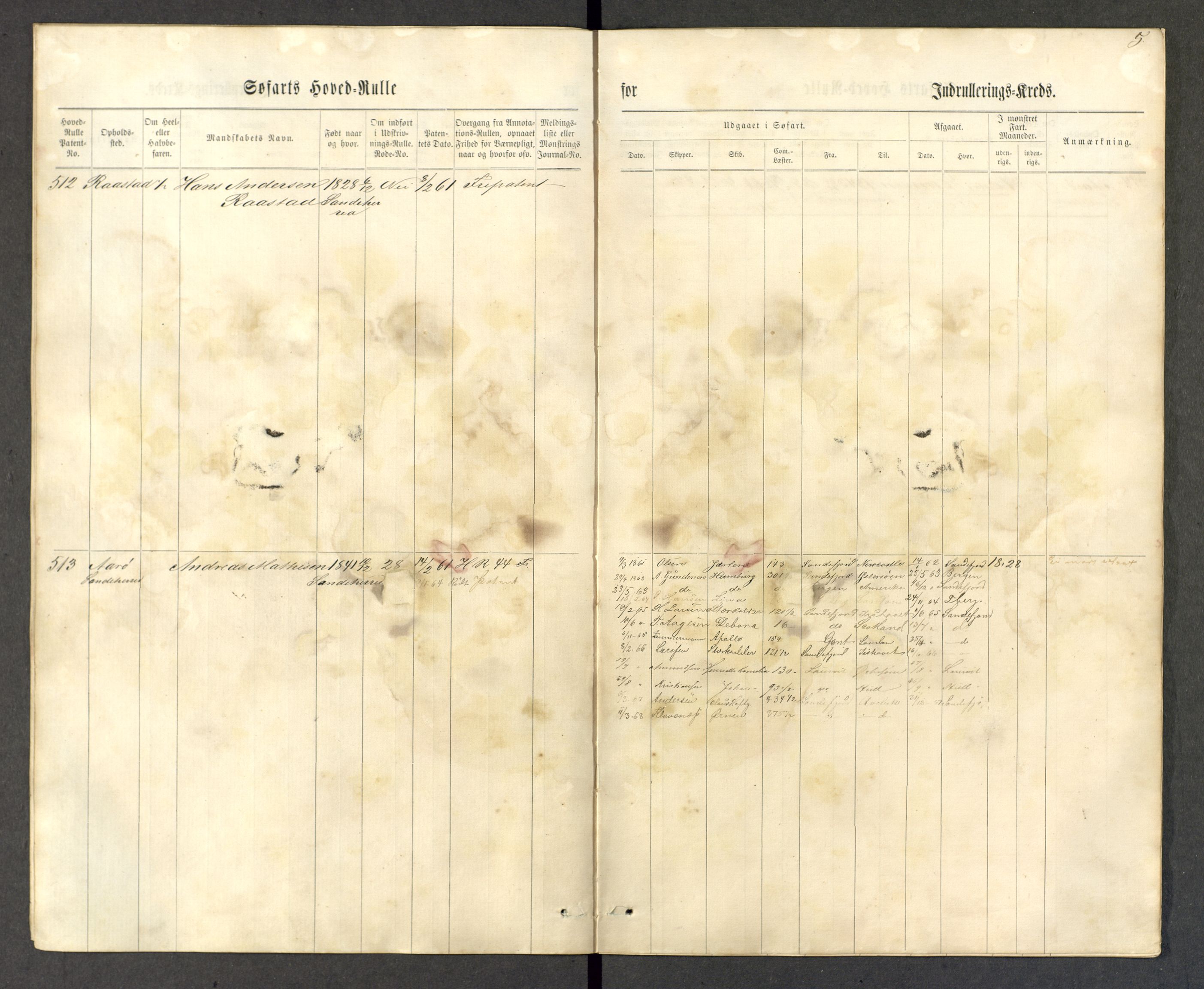 Sandefjord innrulleringskontor, AV/SAKO-A-788/F/Fb/L0003: Hovedrulle, 1861-1868, s. 5