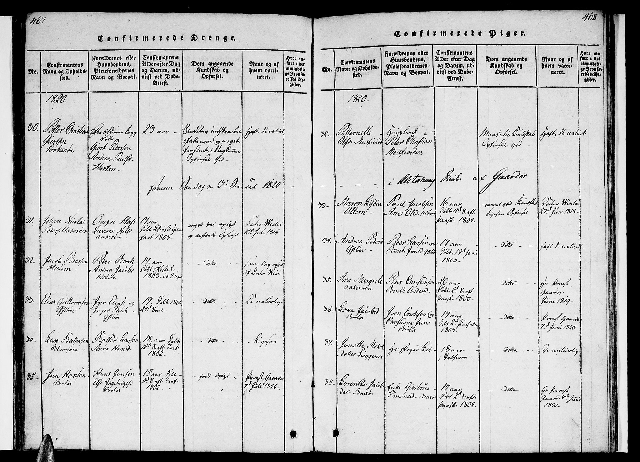 Ministerialprotokoller, klokkerbøker og fødselsregistre - Nordland, AV/SAT-A-1459/830/L0445: Ministerialbok nr. 830A09, 1820-1830, s. 467-468