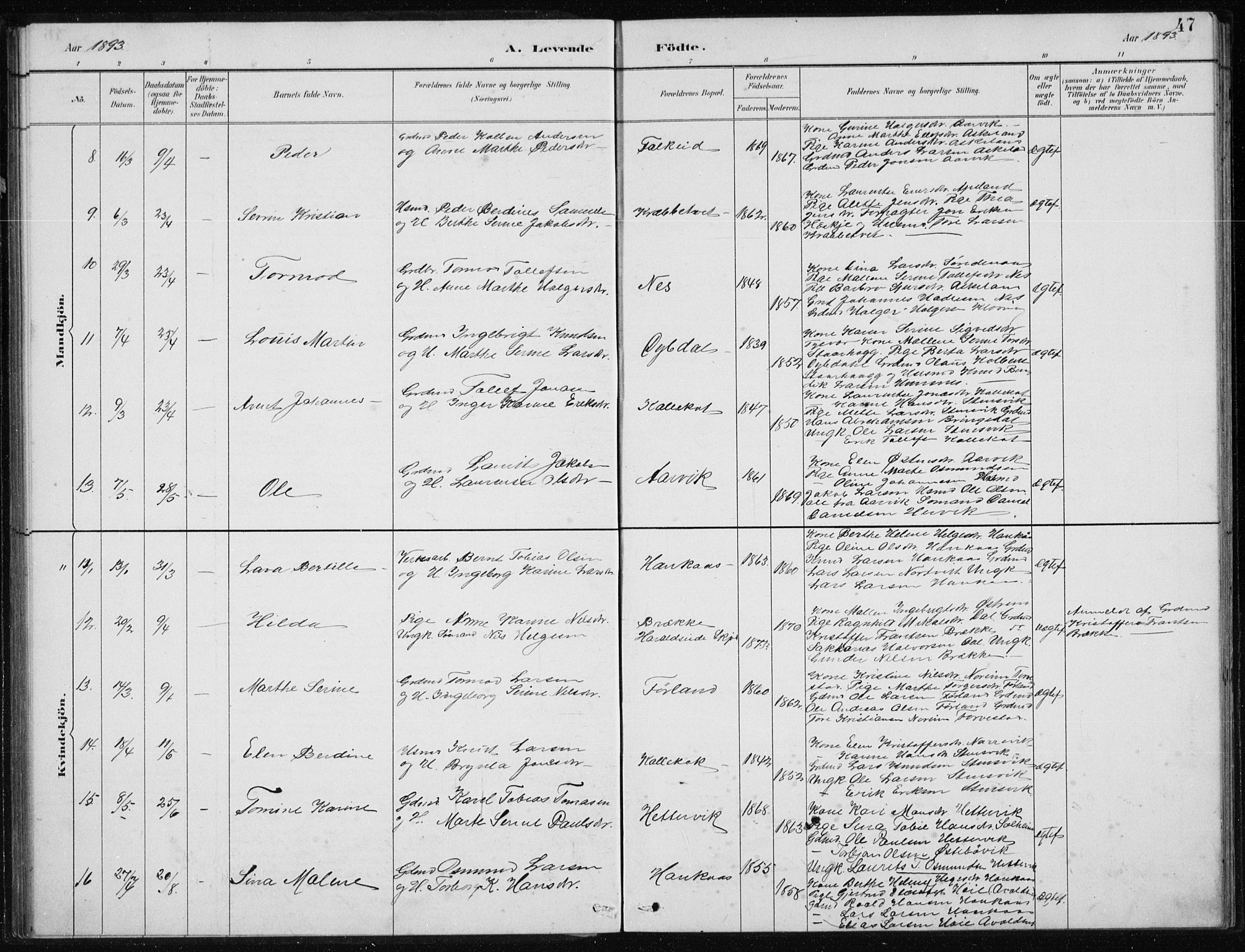 Tysvær sokneprestkontor, AV/SAST-A -101864/H/Ha/Hab/L0004: Klokkerbok nr. B 4, 1883-1896, s. 47