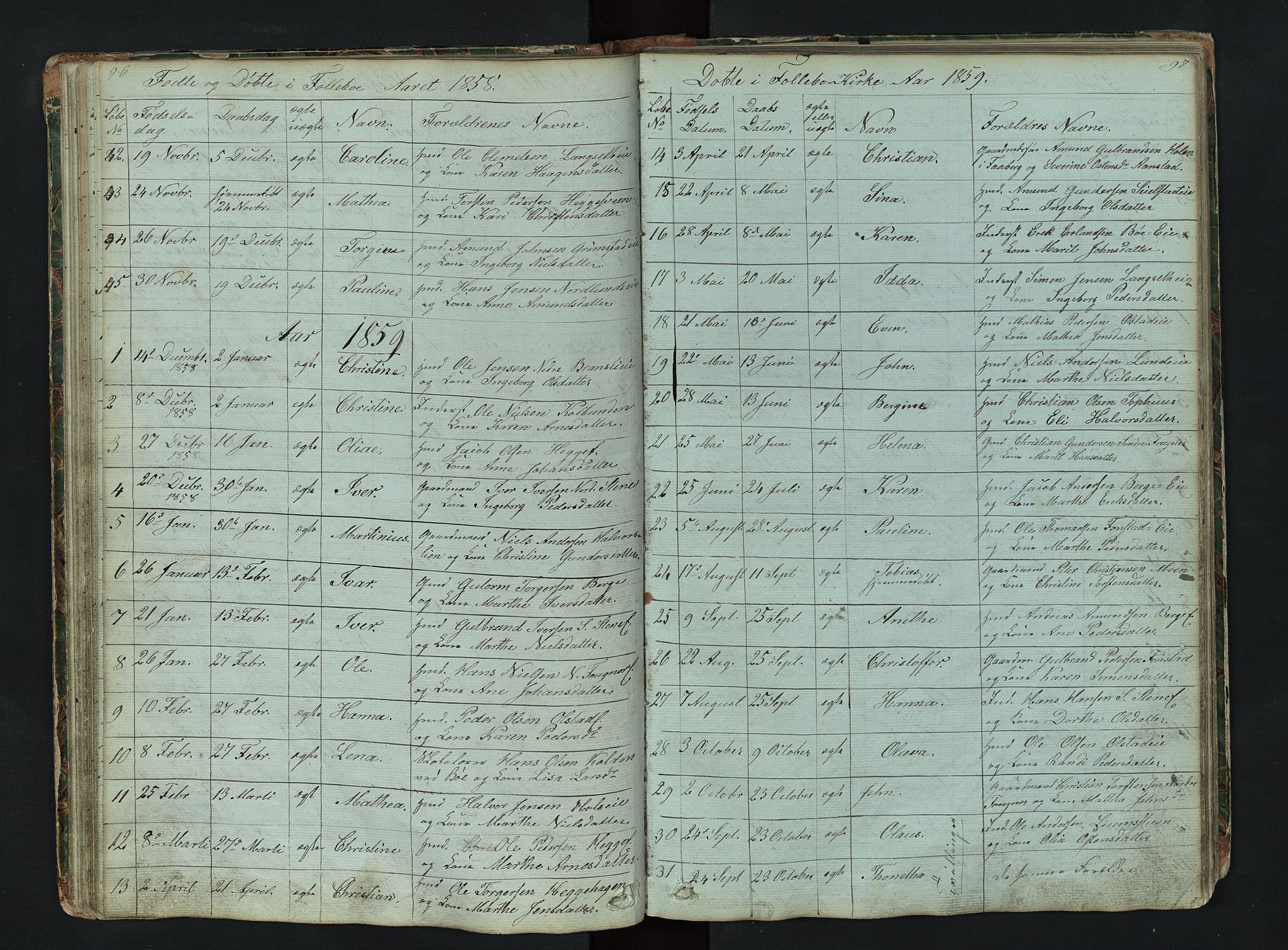 Gausdal prestekontor, AV/SAH-PREST-090/H/Ha/Hab/L0006: Klokkerbok nr. 6, 1846-1893, s. 96-97