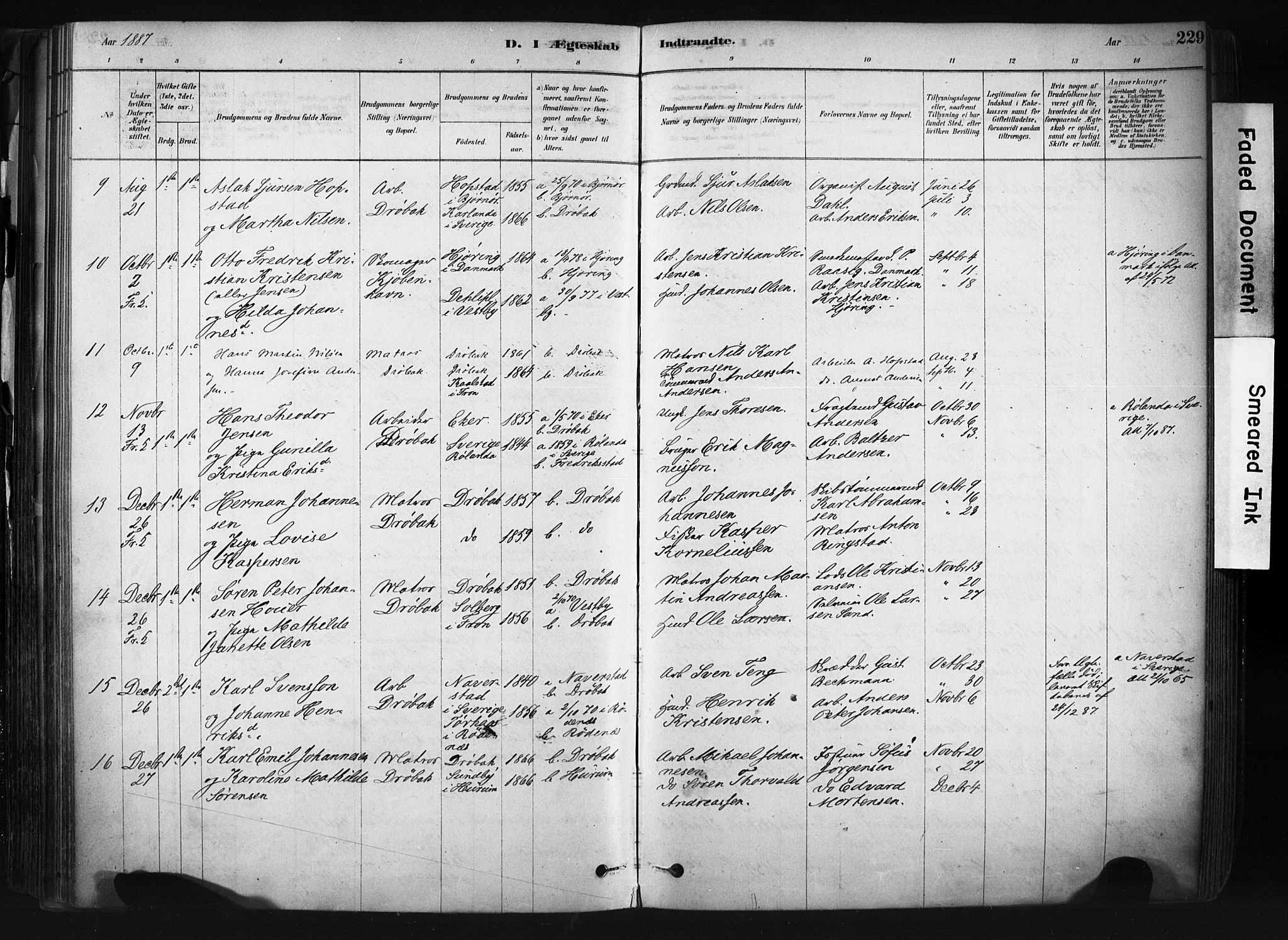 Drøbak prestekontor Kirkebøker, AV/SAO-A-10142a/F/Fb/L0001: Ministerialbok nr. II 1, 1878-1891, s. 229