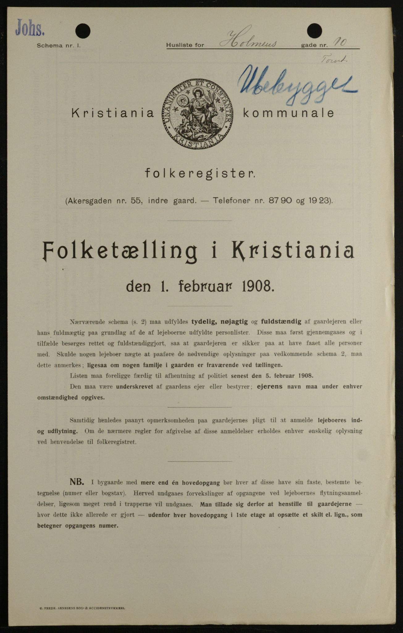 OBA, Kommunal folketelling 1.2.1908 for Kristiania kjøpstad, 1908, s. 36785