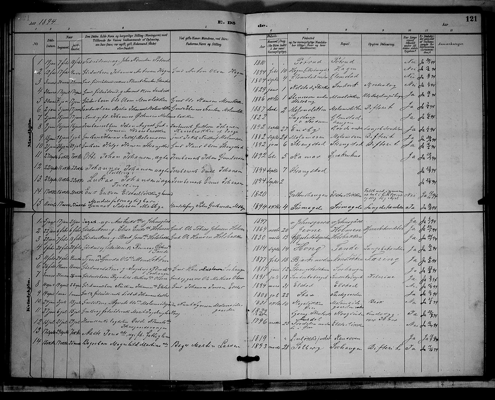 Øyer prestekontor, AV/SAH-PREST-084/H/Ha/Hab/L0004: Klokkerbok nr. 4, 1894-1905, s. 121