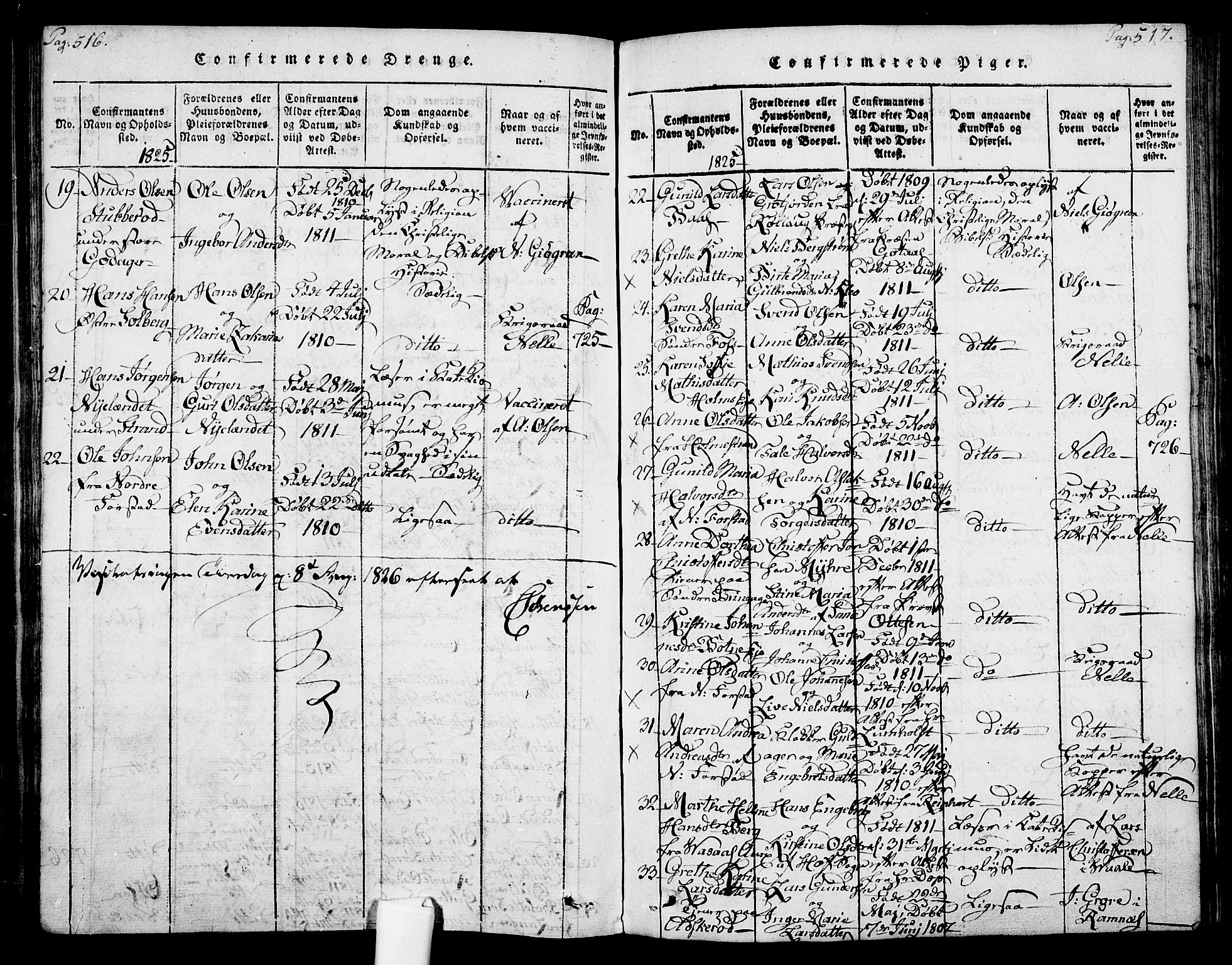 Botne kirkebøker, AV/SAKO-A-340/F/Fa/L0005: Ministerialbok nr. I 5, 1814-1836, s. 516-517