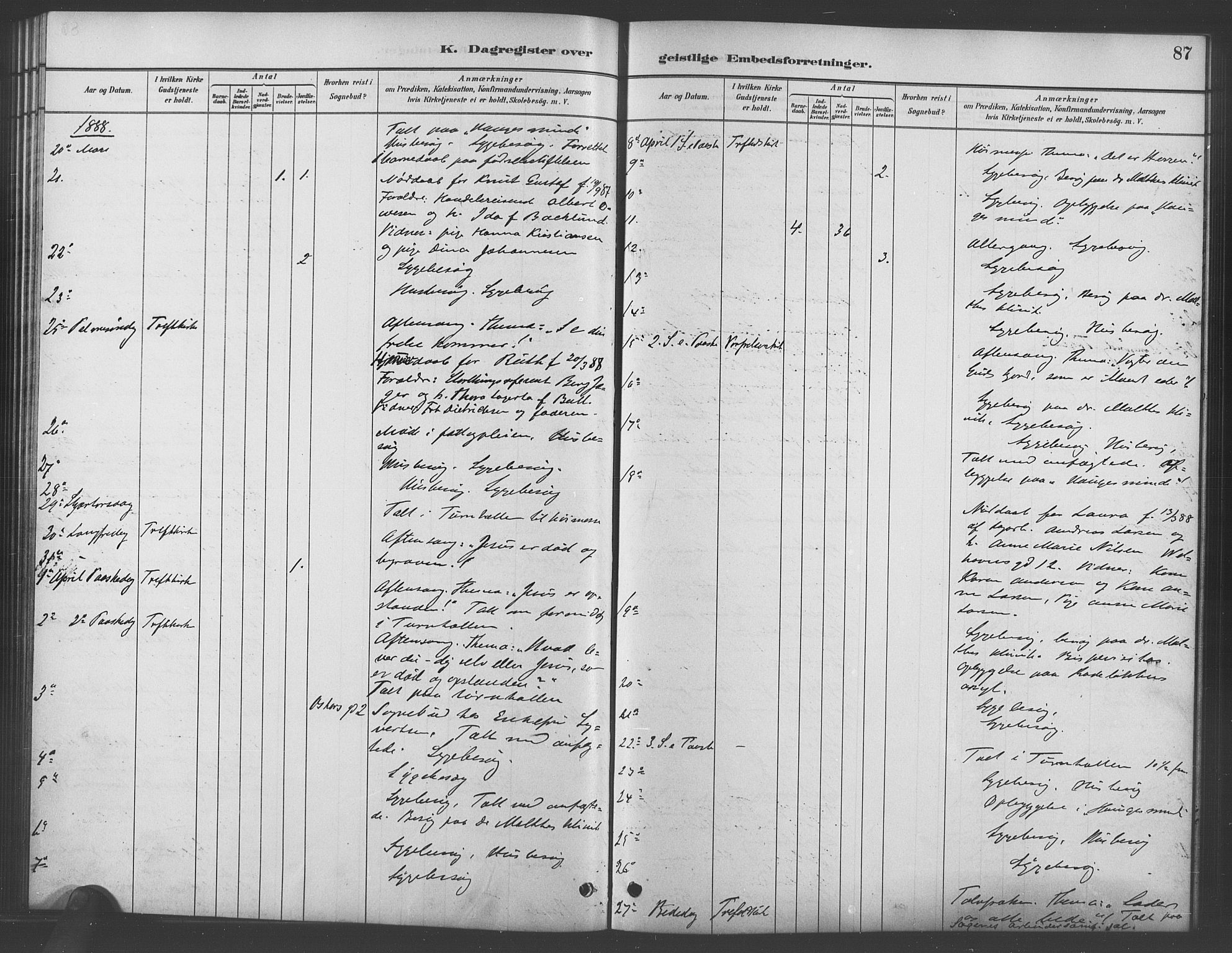 Trefoldighet prestekontor Kirkebøker, AV/SAO-A-10882/I/Ia/L0003: Dagsregister nr. 3, 1881-1901, s. 87