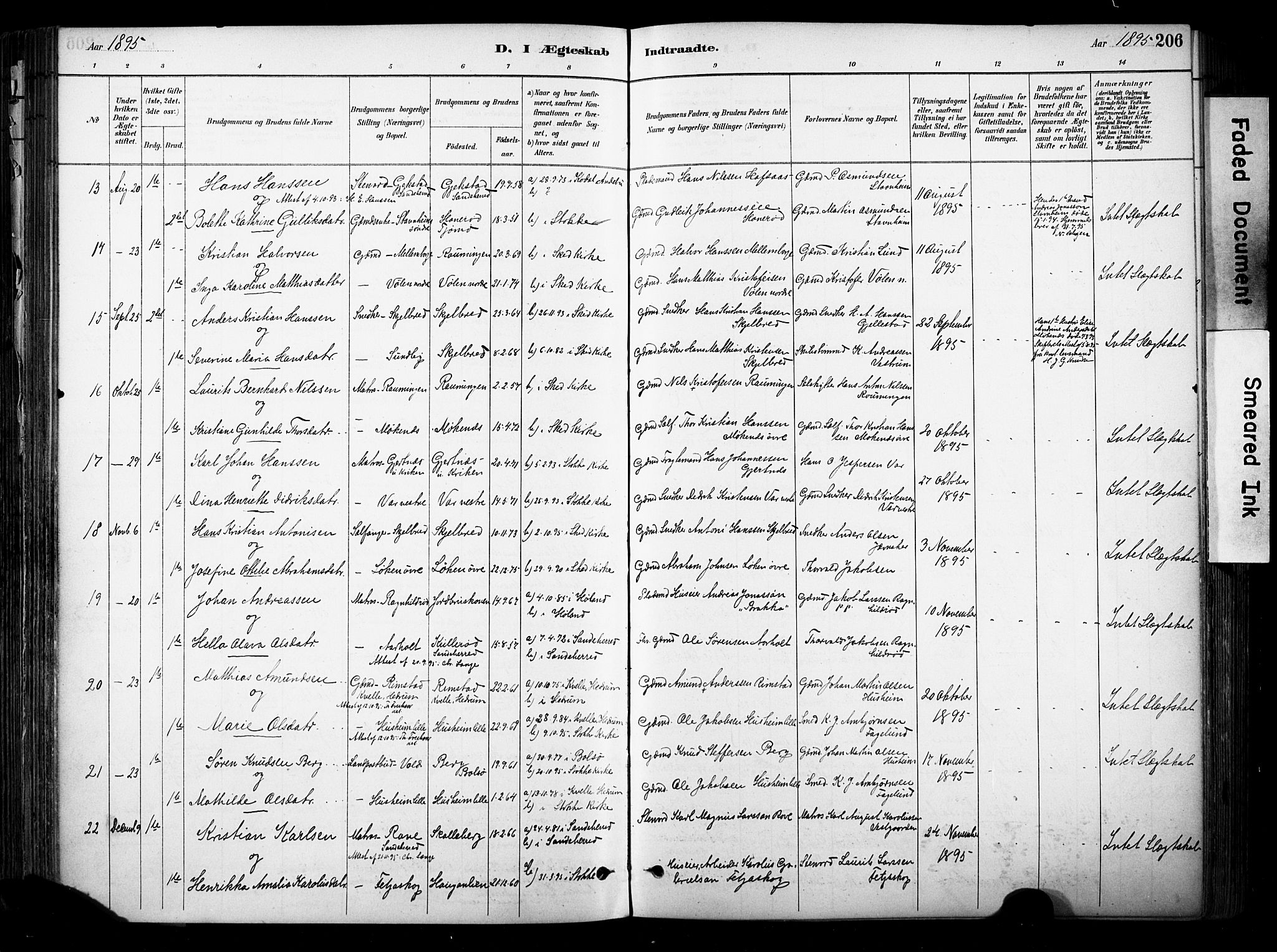Stokke kirkebøker, AV/SAKO-A-320/F/Fa/L0010: Ministerialbok nr. I 10, 1884-1903, s. 206