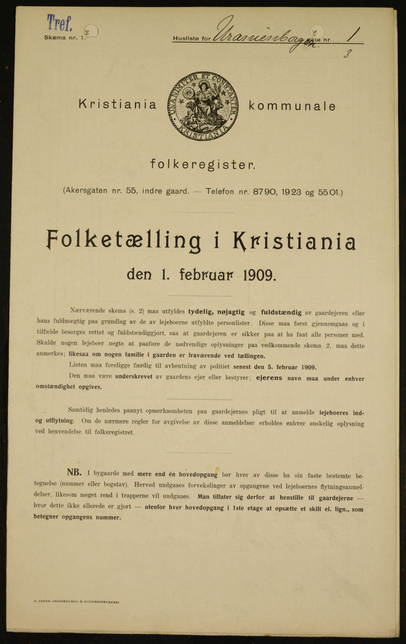 OBA, Kommunal folketelling 1.2.1909 for Kristiania kjøpstad, 1909, s. 109164